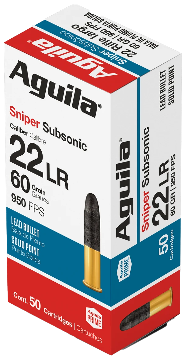 Aguila 1B220112 Sniper Subsonic  22LR 60gr Lead Solid Point 50 Per Box/20 Case