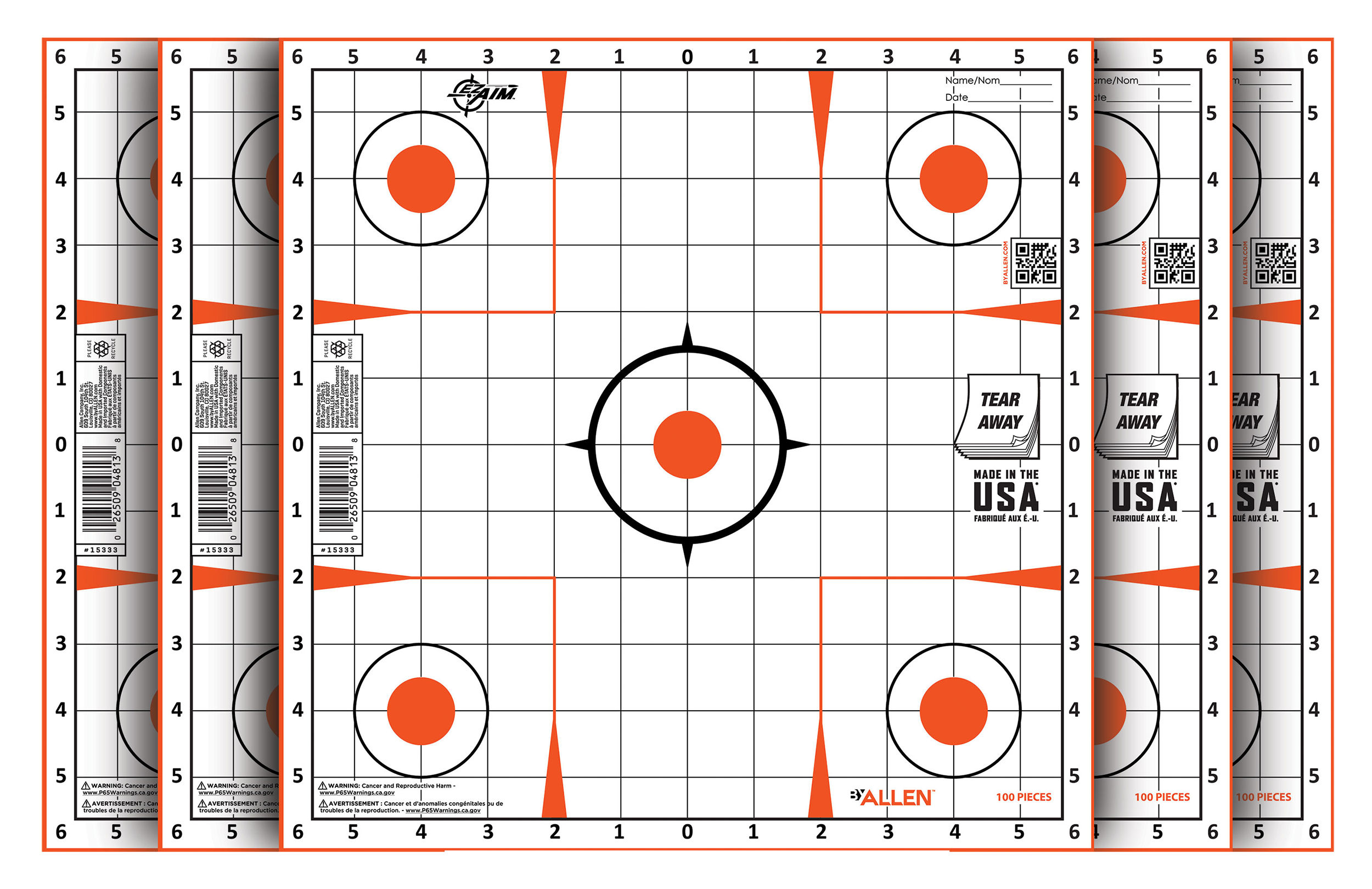EZ-Aim 15333100 Sight-In  Grid Paper Self-Adhesive 12" x 12" Orange/White 100 Per Pack