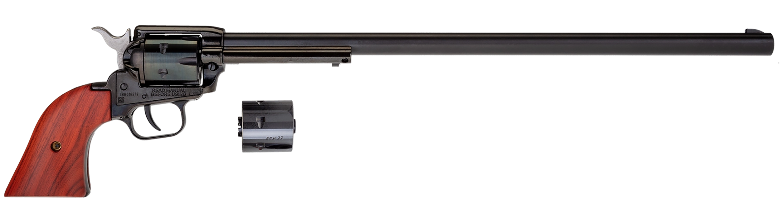 Heritage Mfg RR22MB16 Rough Rider  22 LR/22 WMR 6 Shot, 16" Black Steel Barrel, Black Zinc Alloy Frame, Black Cylinder Cocobolo Grip, Hammer/Thumb Safety, Exposed Hammer