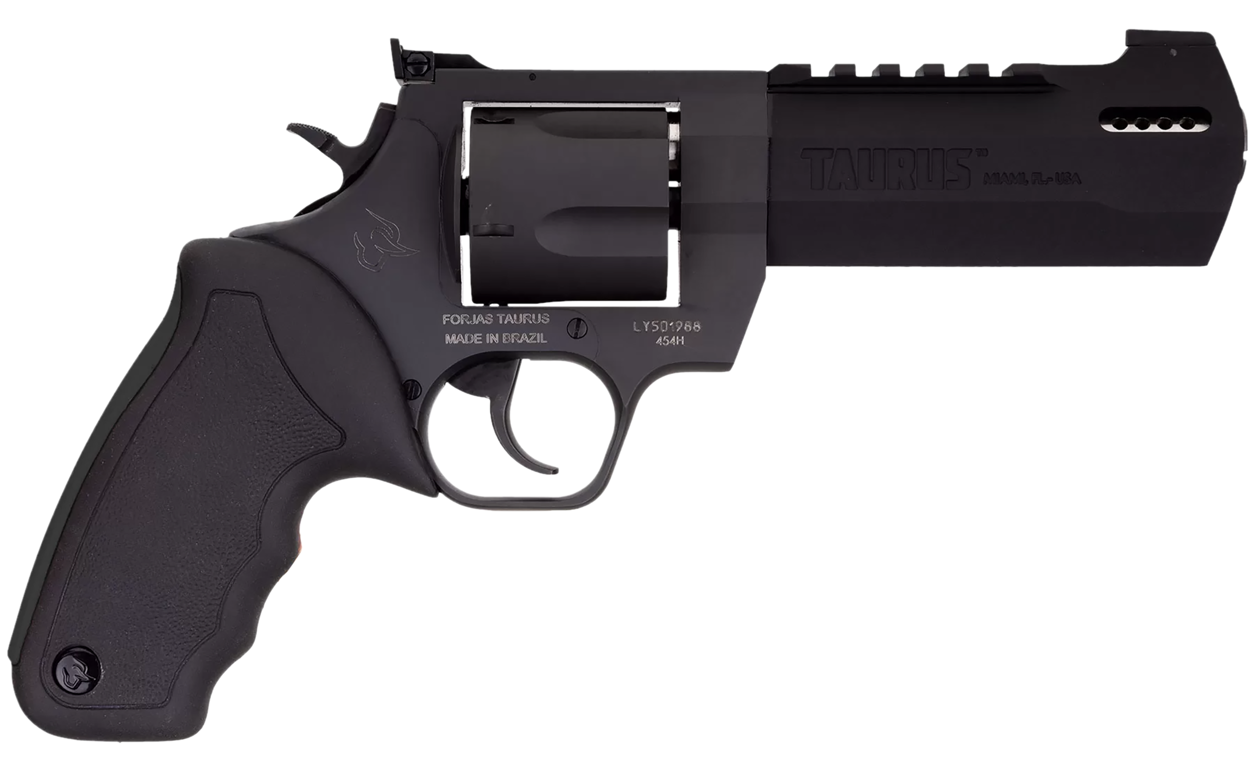 Taurus 2454051RH Raging Hunter  454 Casull 5rd 5.12" Matte Black Oxide Steel Black Rubber with Integrated Red Cushion Insert Grip