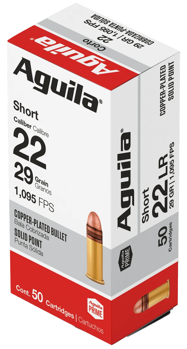 Aguila 1B220110 Super Extra High Velocity 22Short 29gr Copper Plated Solid Point 50 Per Box/20 Case