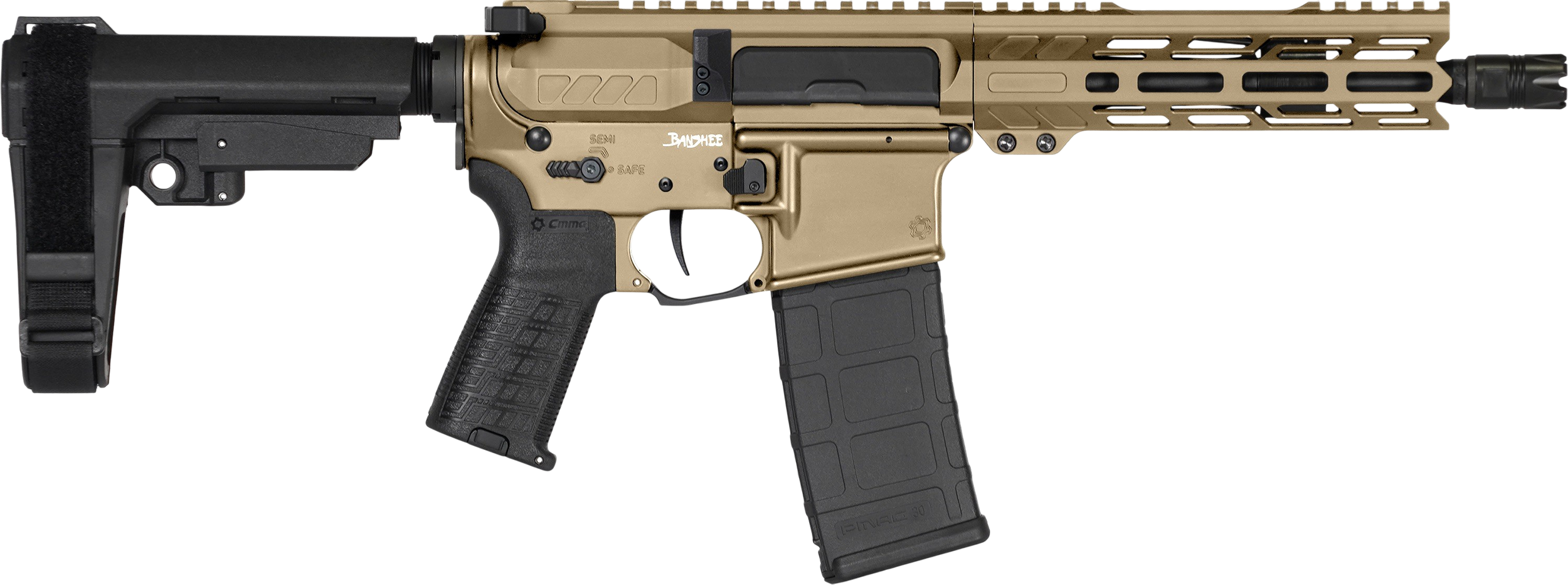 CMMG 30AF20ACT Banshee Mk4 300 Blackout 30+1 8" Black Nitride Threaded Barrel, M-LOK Handguard, Coyote Tan Cerakote Aluminum Receiver w/Picatinny Rail, Black Polymer CMMG RipBrace, CMMG Zeroed Grip