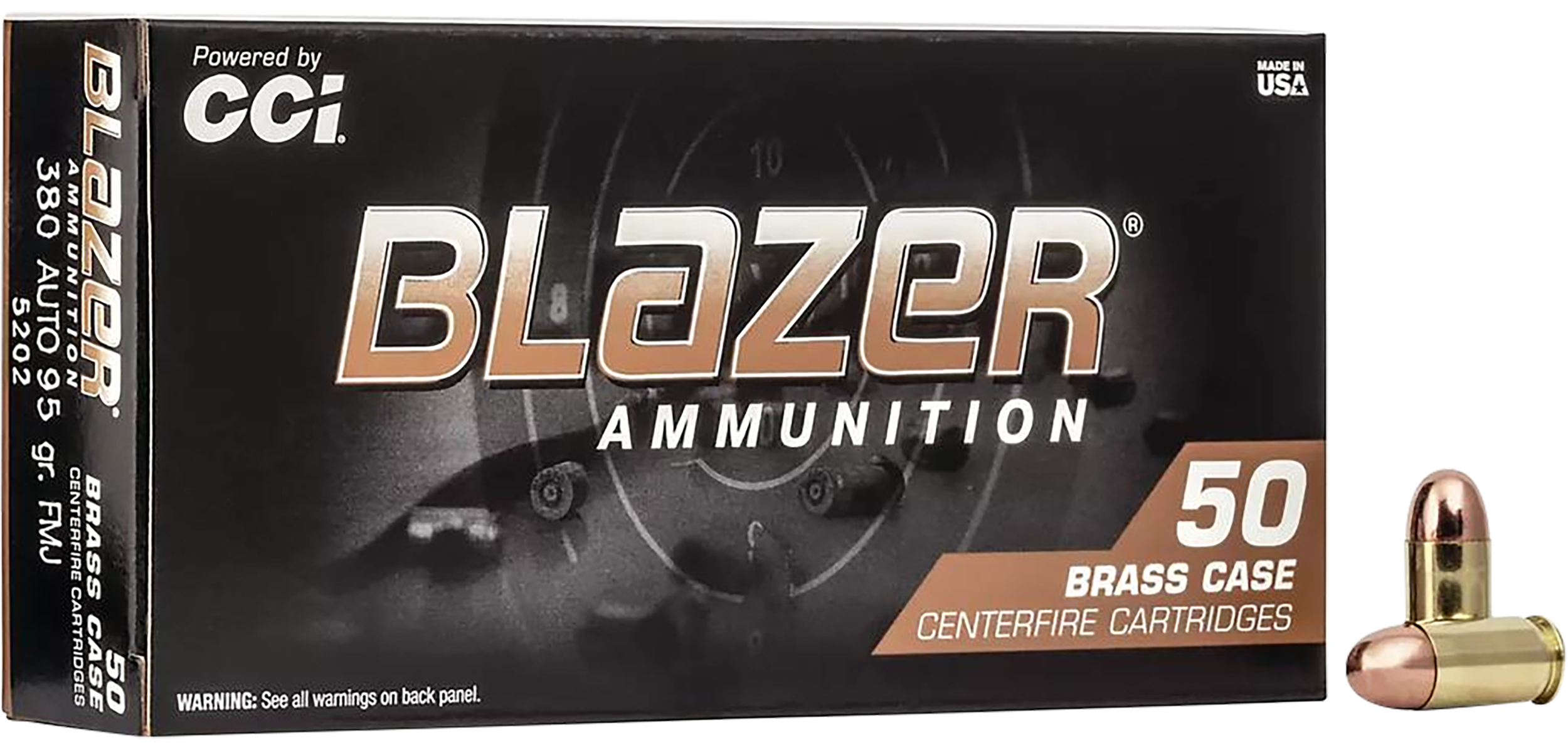 CCI 5202 Blazer Brass Handgun 380ACP 95gr Full Metal Jacket 50 Per Box/20 Case