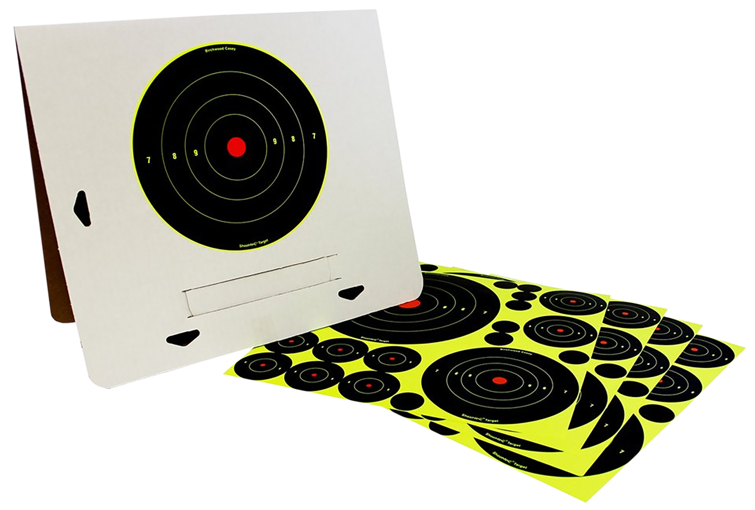 Birchwood Casey 34208 Shoot-N-C Reactive Target Variety Pack Self-Adhesive Paper Black/Yellow Bullseye 4 Pack