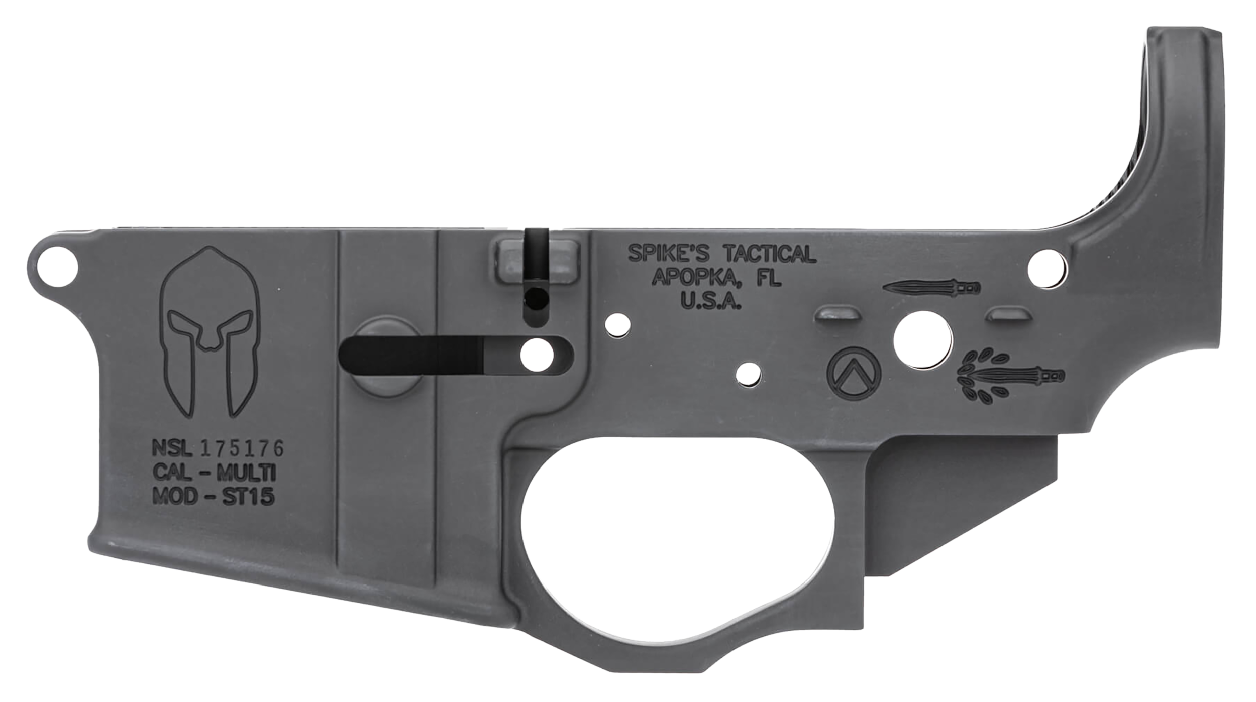 Spikes STLS021 Spartan Stripped Lower Receiver Multi-Caliber 7075-T6 Aluminum Black Anodized for AR-15