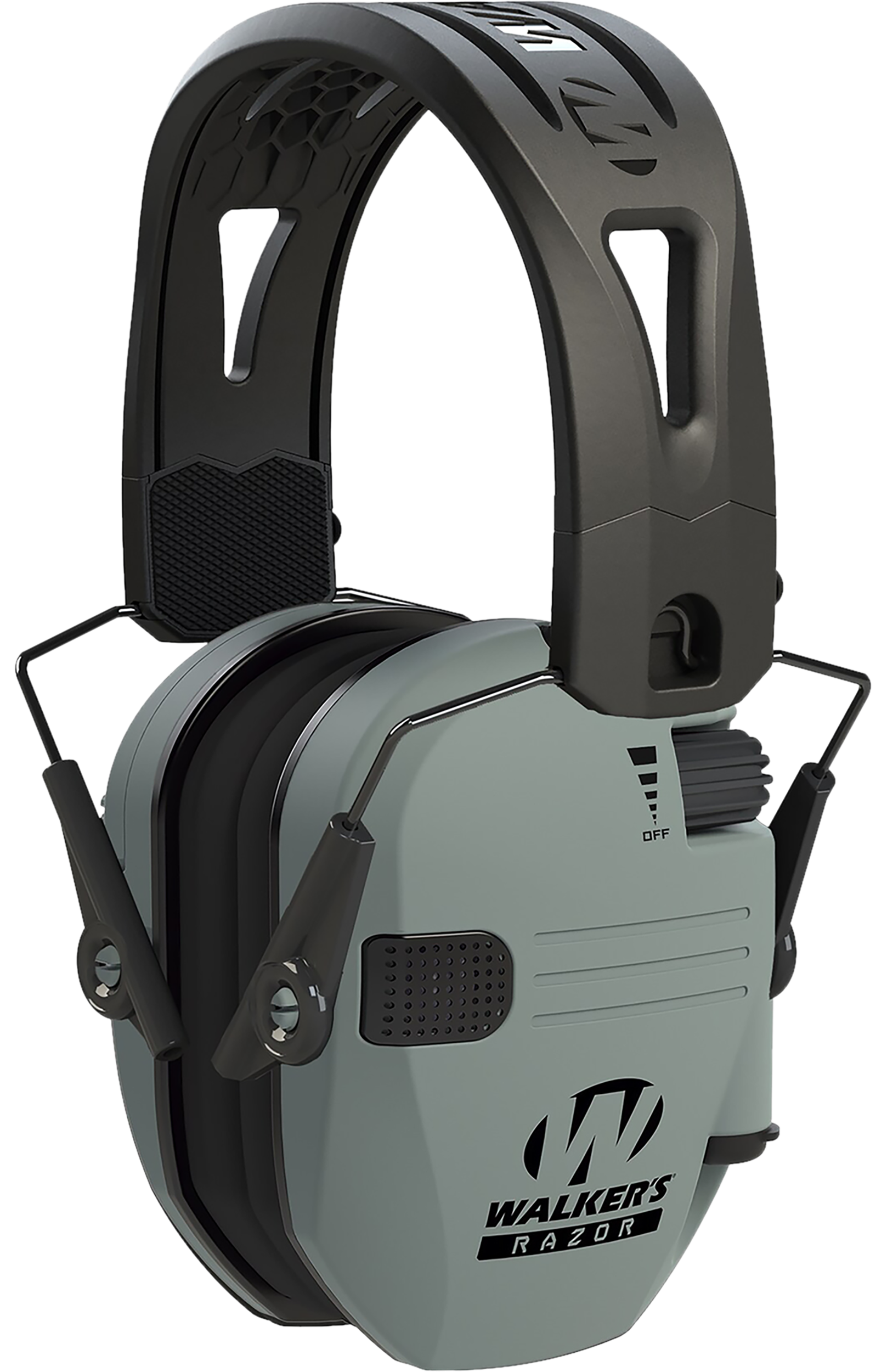 Walker's GWPRSEMRHBGY Razor Tacti-Grip 23 dB Over the Head Battleship Gray/Black Polymer
