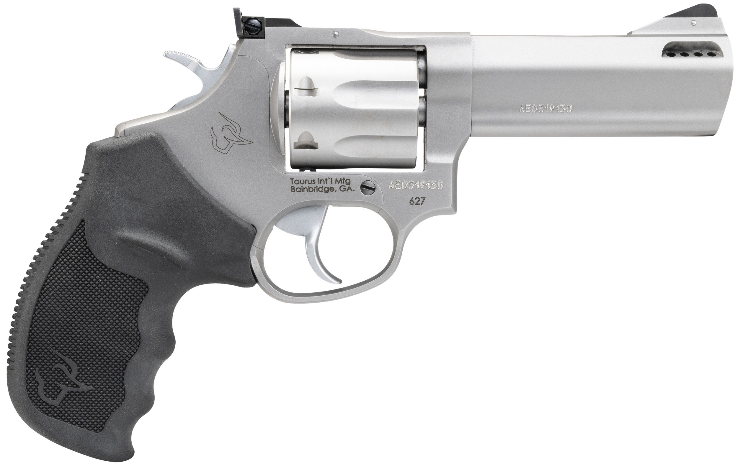 Taurus 2-627049 Tracker 627 Medium 357 Mag/38 Special +P 7 Shot 4" Matte Stainless Steel Barrel, Cylinder & Frame, Black Ribber Grip, Transfer Bar Safety, Exposed Hammer