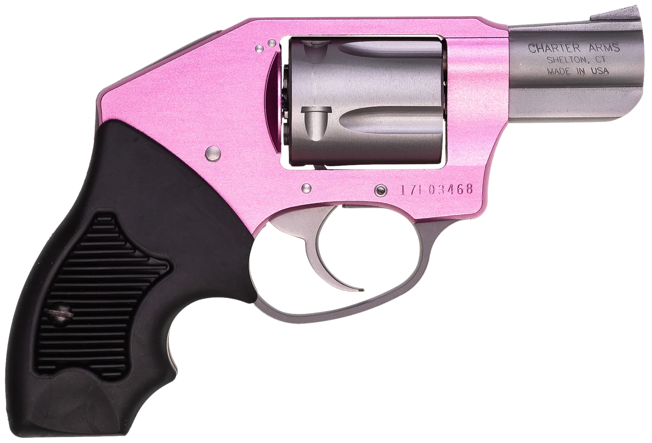 Charter Arms 53851 Undercover Lite Chic Lady Small 38 Special 5 Shot 2" High Polished Stainless Steel Barrel & Cylinder, Pink Aluminum Frame w/Black Finger Grooved Rubber Grip, Concealed Hammer