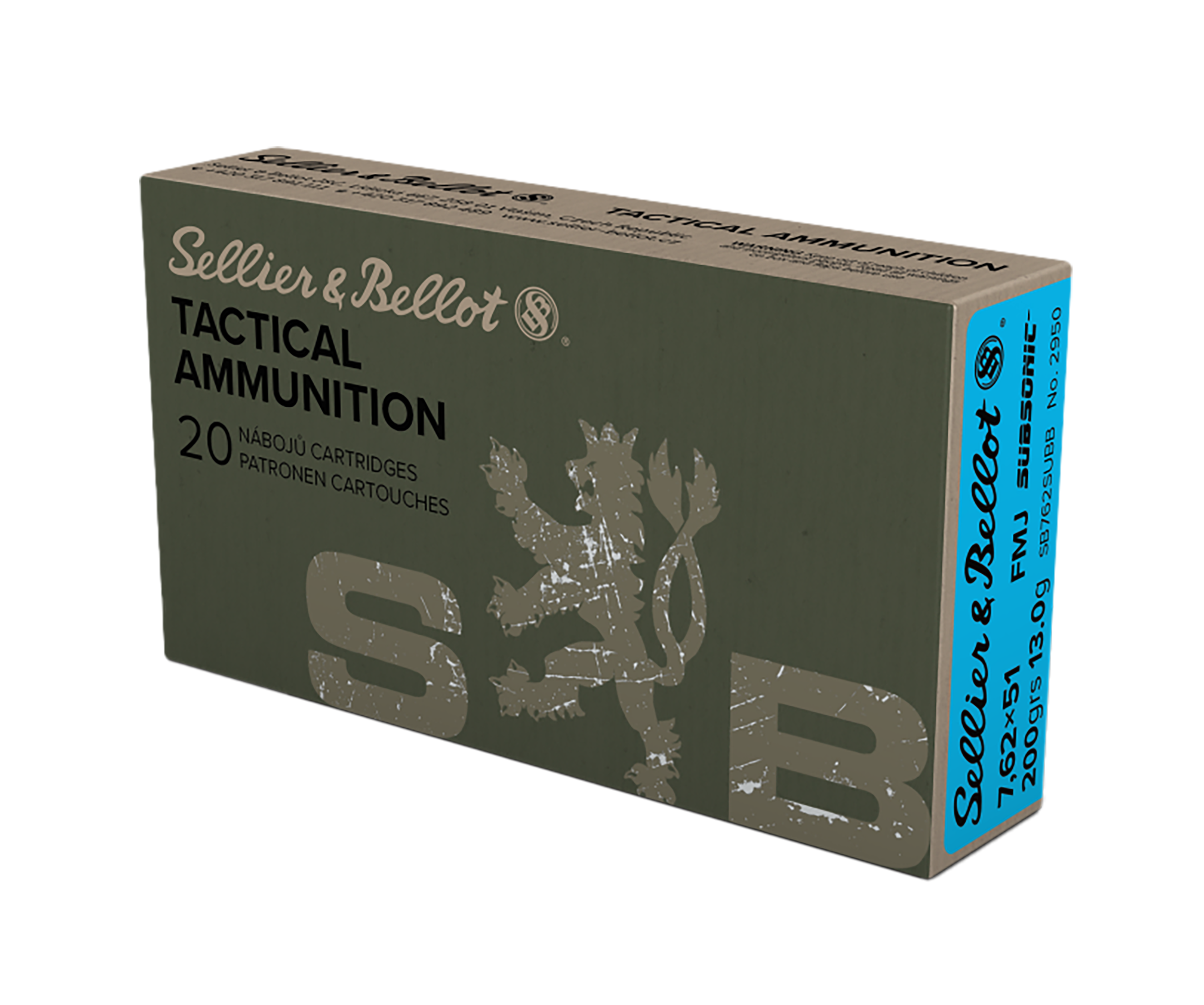 Sellier & Bellot SB762SUBB Rifle 308Win 200gr Full Metal Jacket Subsonic 20 Per Box/25 Case