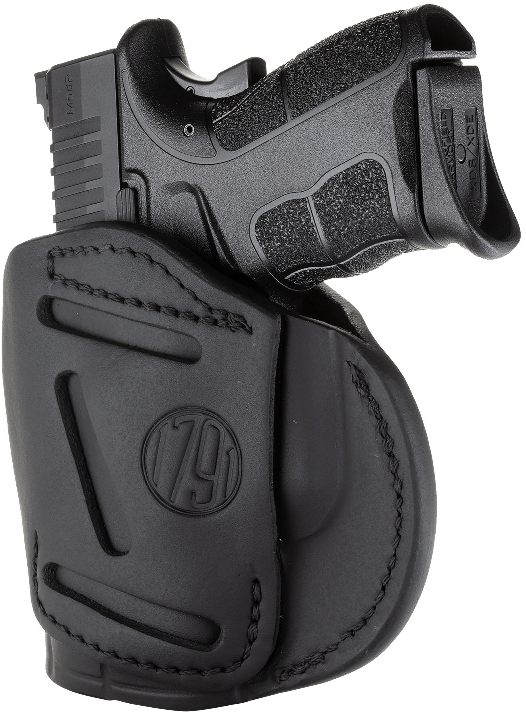 1791 Gunleather 4WH4SBLR 4-Way  IWB/OWB Size 04 Stealth Black Leather Belt Clip Compatible w/Glock 26/Springfield XD/XDS/S&W M&P Shield Plus Right Hand