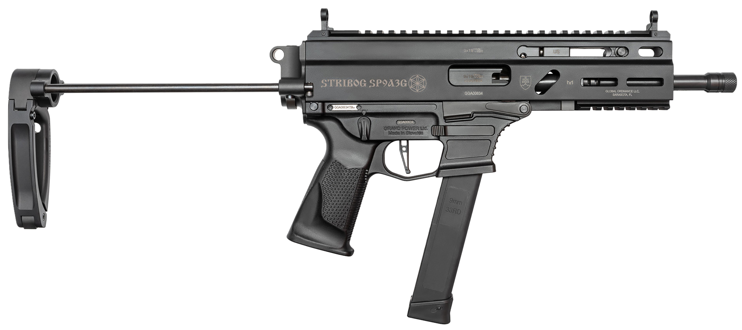 Grand Power 810091152867 Stribog SP9A3G 9mm Luger 8" Black PDW Tailhook Brace