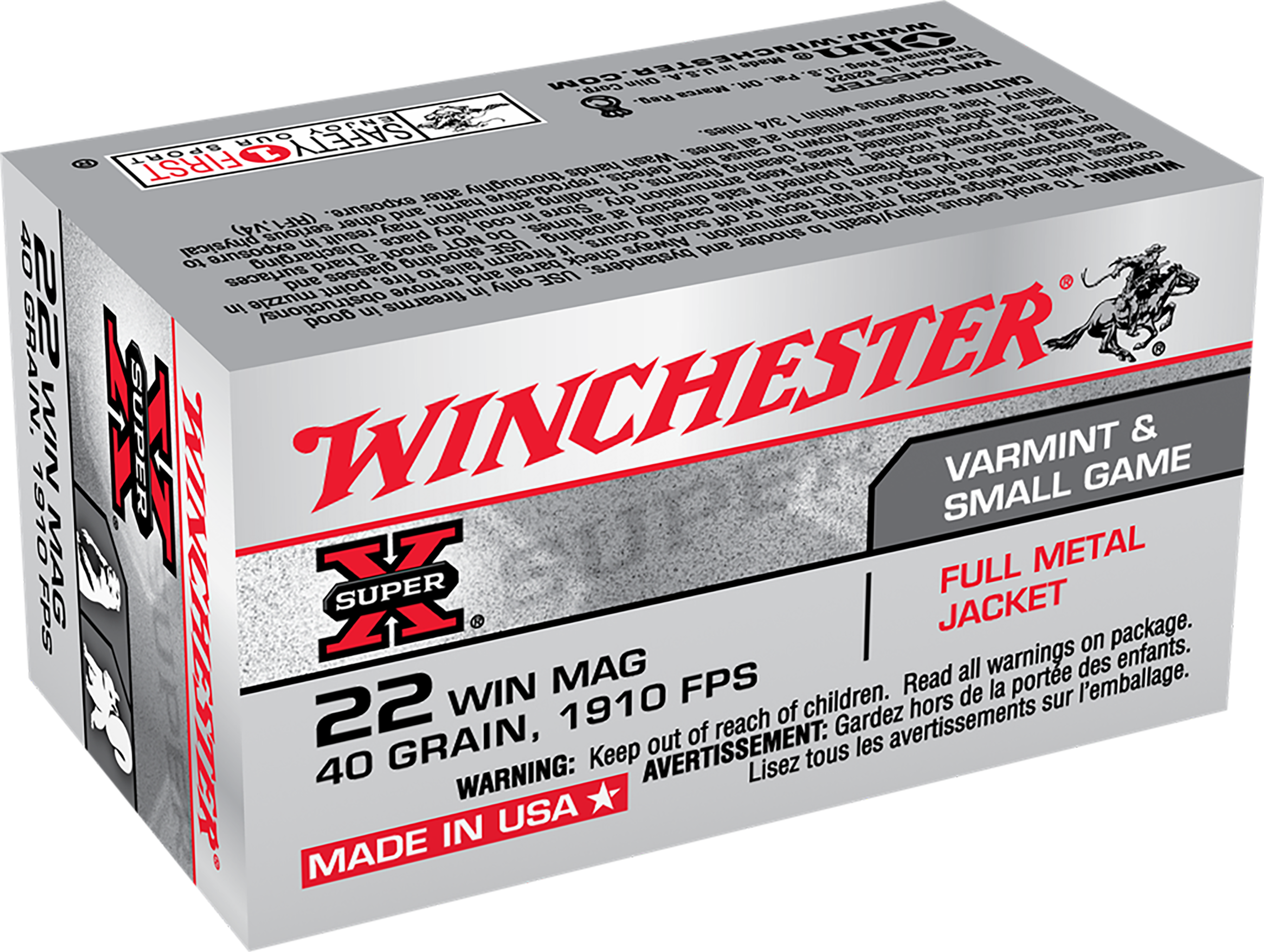 Winchester Ammo X22M Super X  22WMR 40gr Full Metal Jacket 50 Per Box/40 Case