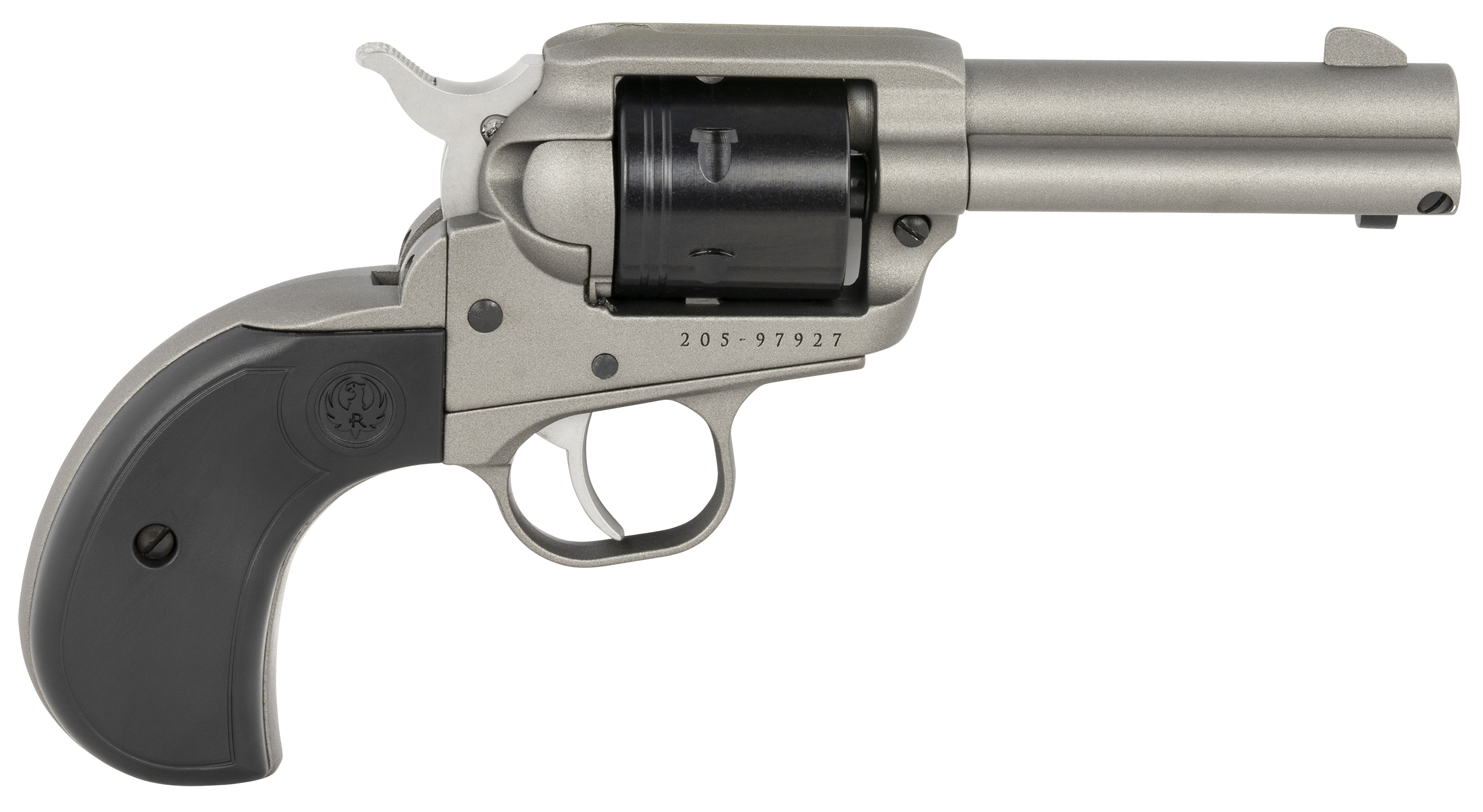 Ruger 2016 Wrangler 22 LR 6 Shot 3.75" Silver Cerakote Steel Barrel, Silver Cerakote Aluminum Frame, Black Cerakote Cylinder, Black Birdshead Grip, Exposed Hammer