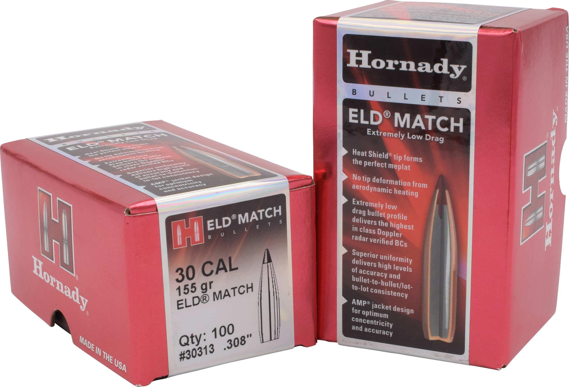 Hornady 30313 ELD Match 30 Cal .308 155 gr Extremely Low Drag Match 100 Per Box/ 15 Case