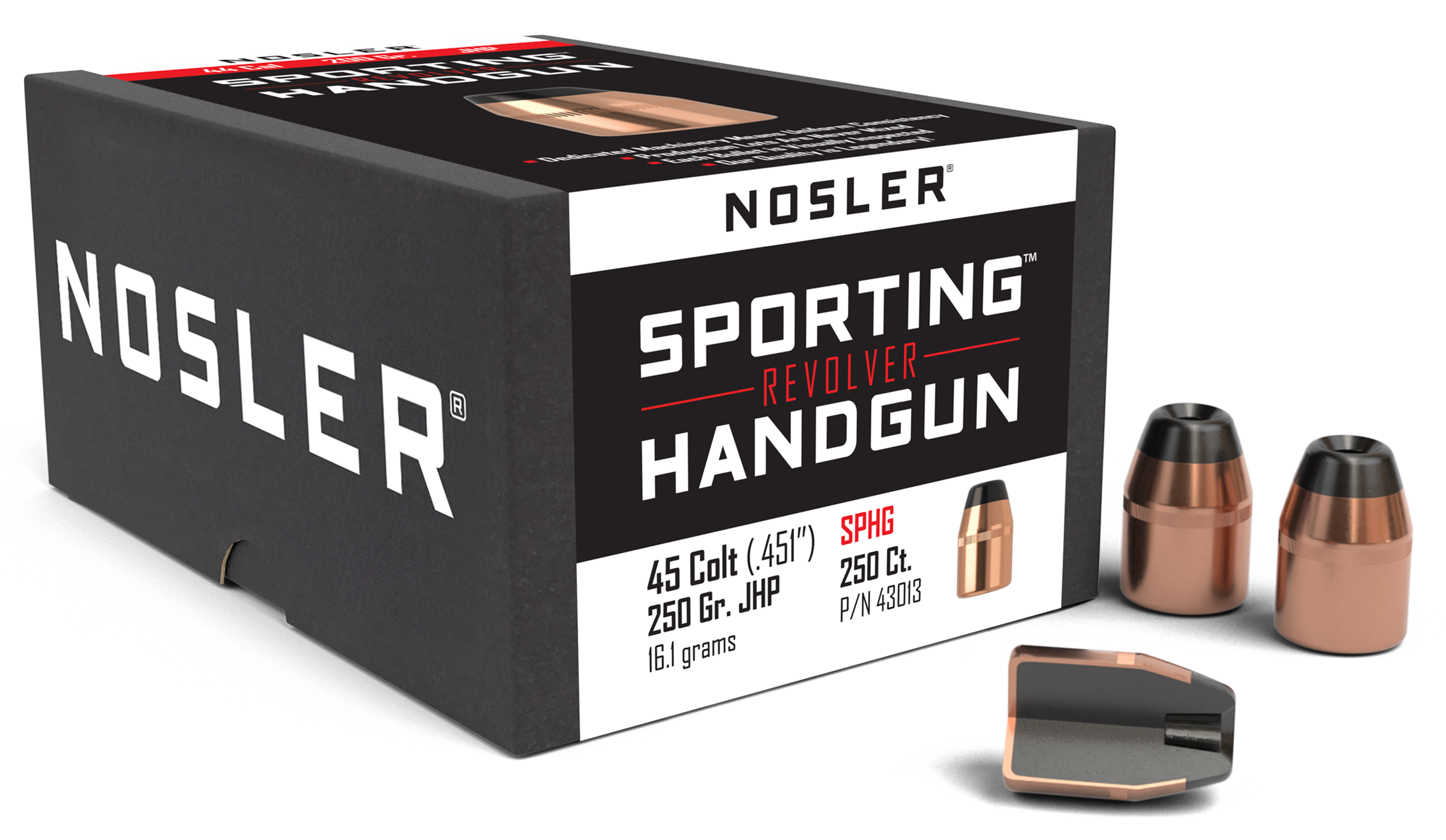 Nosler 43013 Sporting Handgun  45Colt 250gr Jacketed Hollow Point 100/Box