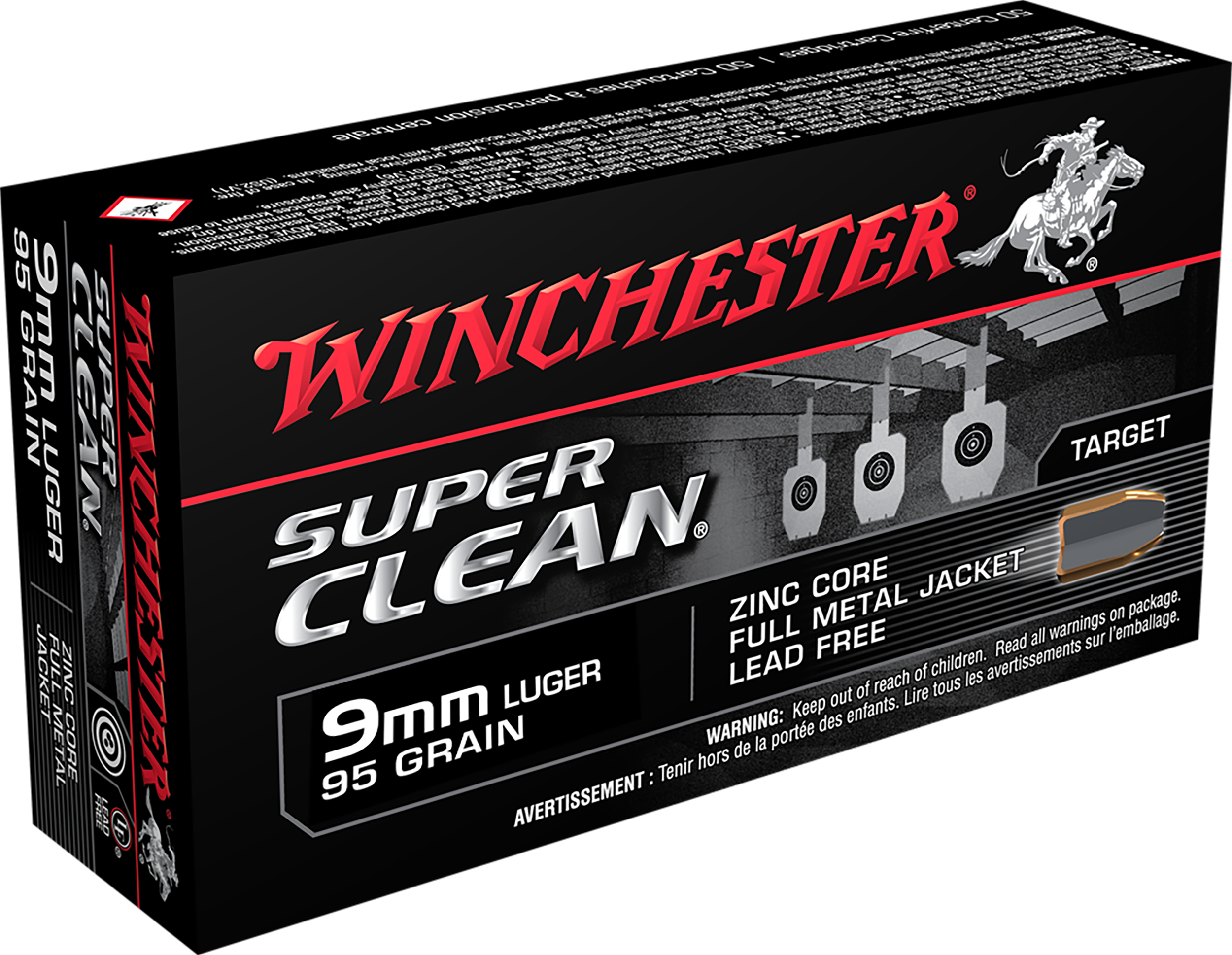Winchester Ammo W9MMLF Super Clean  9mmLuger 95gr Lead Free Full Metal Jacket 50 Per Box/10 Case