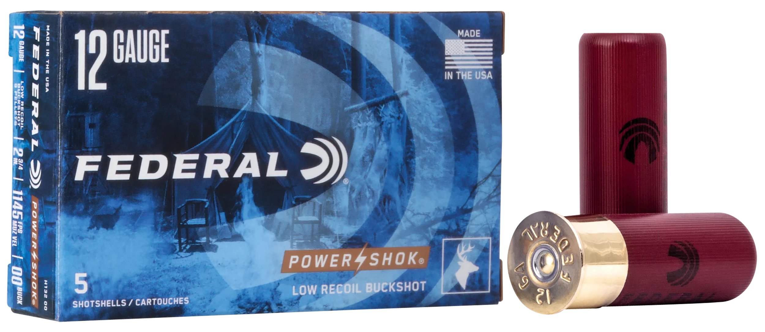 Federal H13200 Power-Shok Low Recoil 12Gauge 2.75" 9Pellets 1 3/16oz 00BuckShot 5 Per Box/50 Case