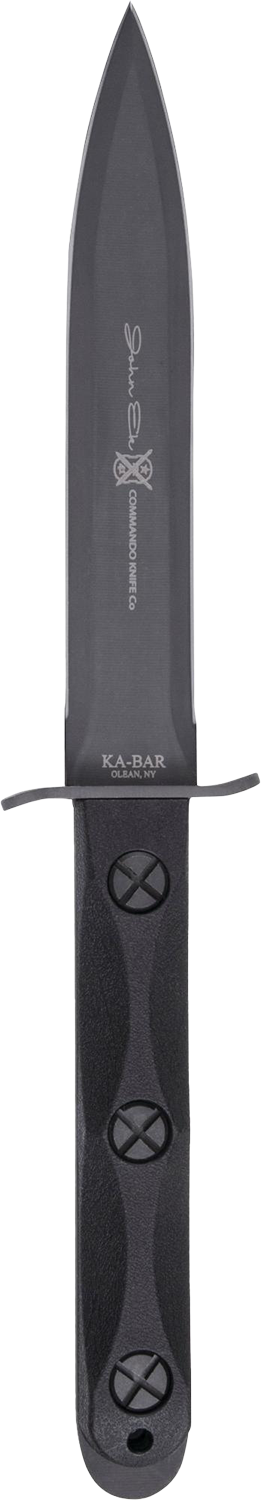 Ka-Bar EK44 Ek Model 4 6.63" Fixed Double Edge Spear Point Plain Stonewashed 1095 Cro-Van Blade, Black GRN Handle, Includes Sheath