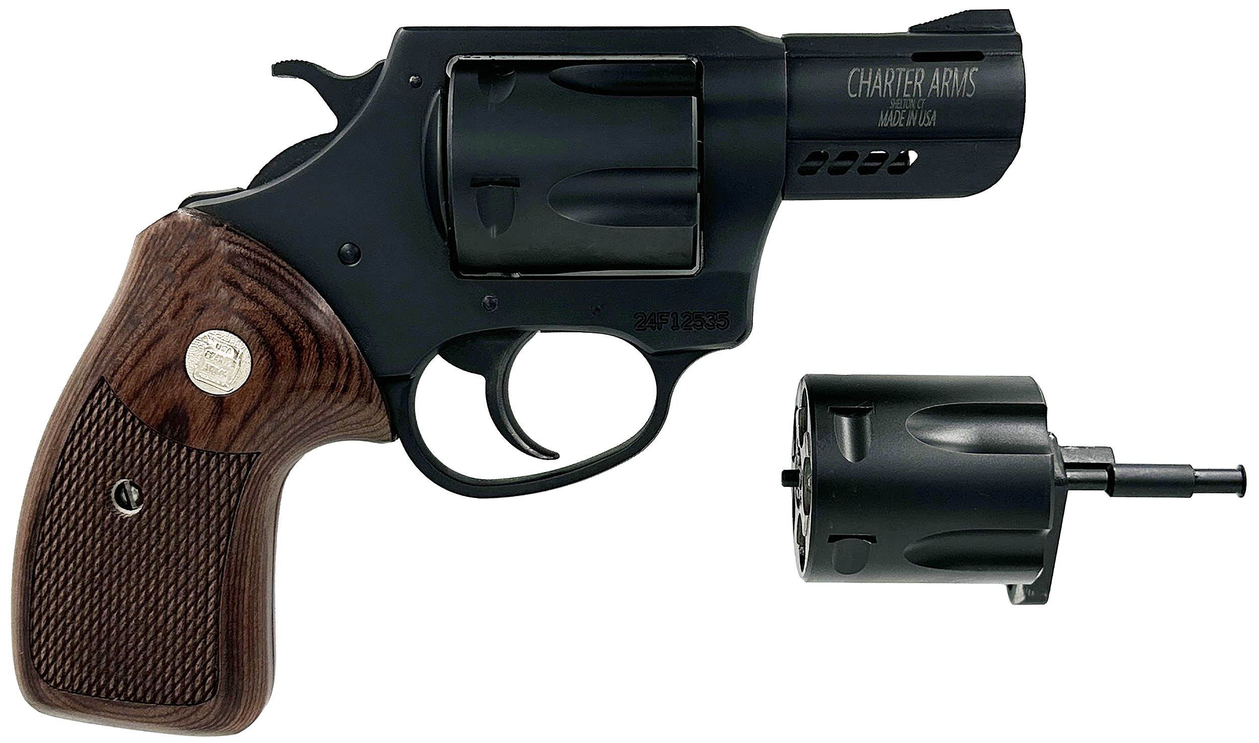 Charter Arms 13920 Double Dog  Large 9mm Luger/357 Mag/38 Special 5 Shot 2.20" Overall Black Passivate Stainless Steel Ported Barrel, Cylinder & Frame, Walnut Grip, Exposed Hammer