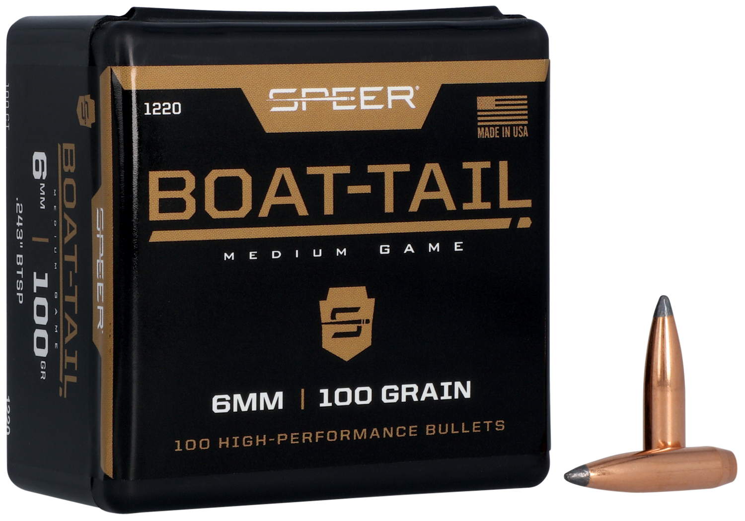 Speer 1220 Boat-Tail  6mm 100gr Jacketed Soft Point Boat Tail 100 Per Box/5 Case