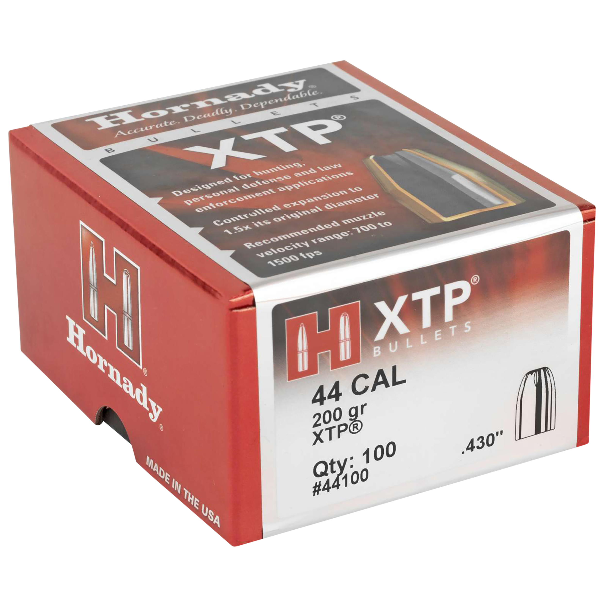 Hornady 44100 XTP  44 Cal .430 200 gr Hollow Point 100 Per Box/ 15 Case