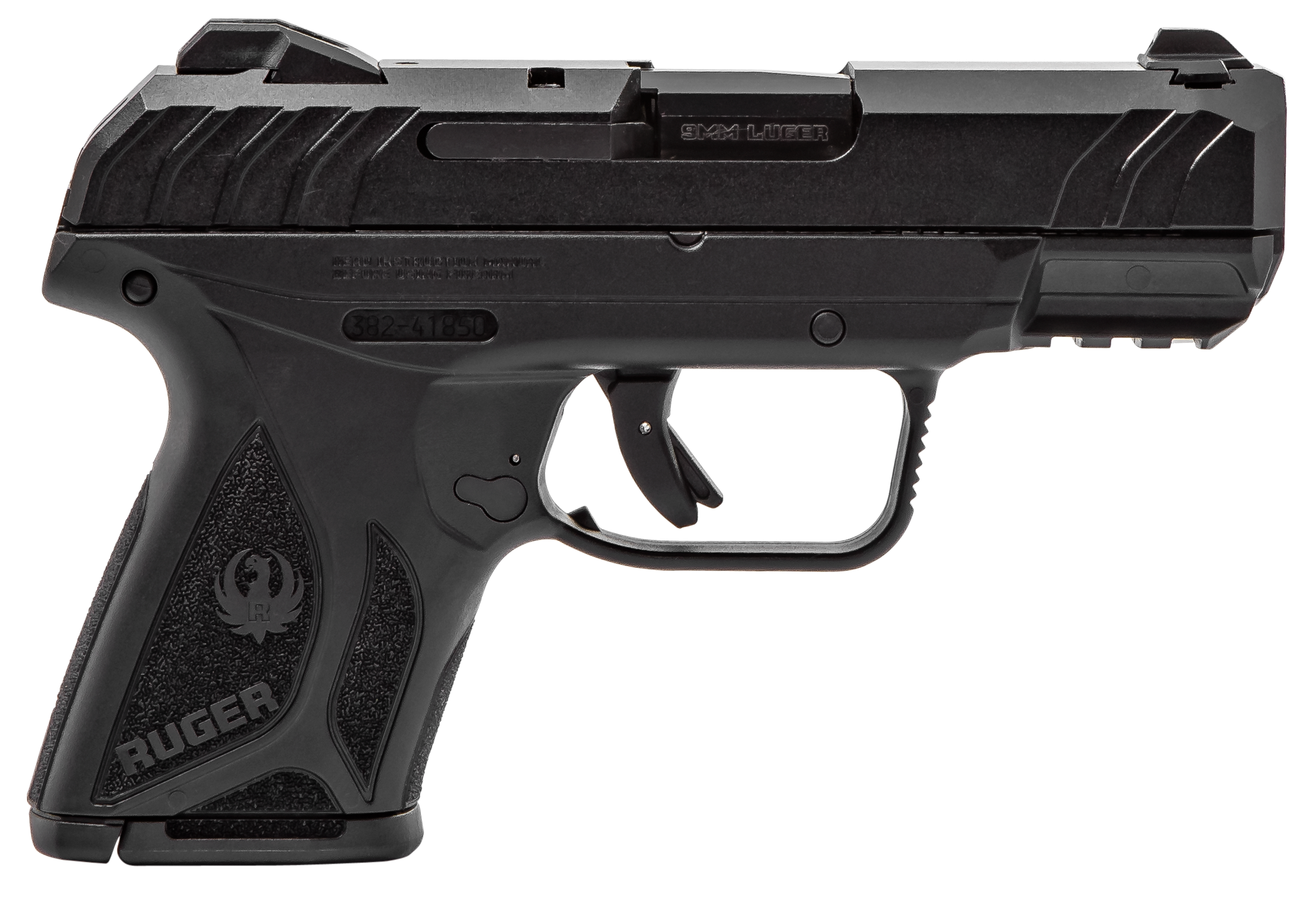 Ruger 3818 Security-9 Compact 9mm Luger 3.42" Barrel 10+1,Black Polymer Frame With Picatinny Acc. Rail, Black Oxide Steel Slide, Manual Safety