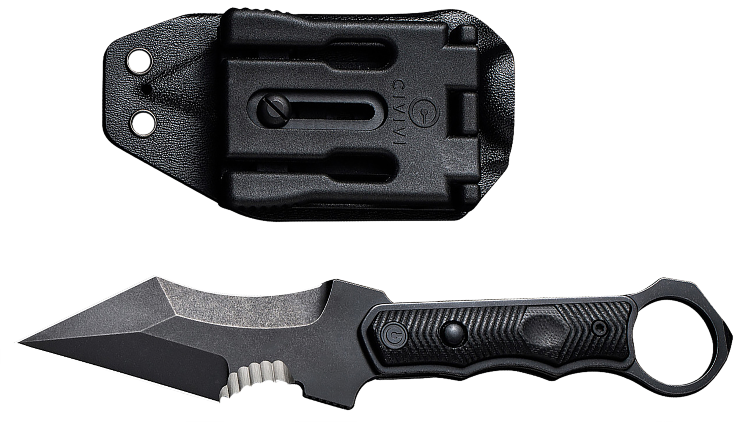Civivi Knives C20037B-1 Orthrus  3.76" Fixed Karambit/Straight Black Stonewashed Nitro-V Steel Blade, 4.30" Black w/Finger Ring G10 Handle