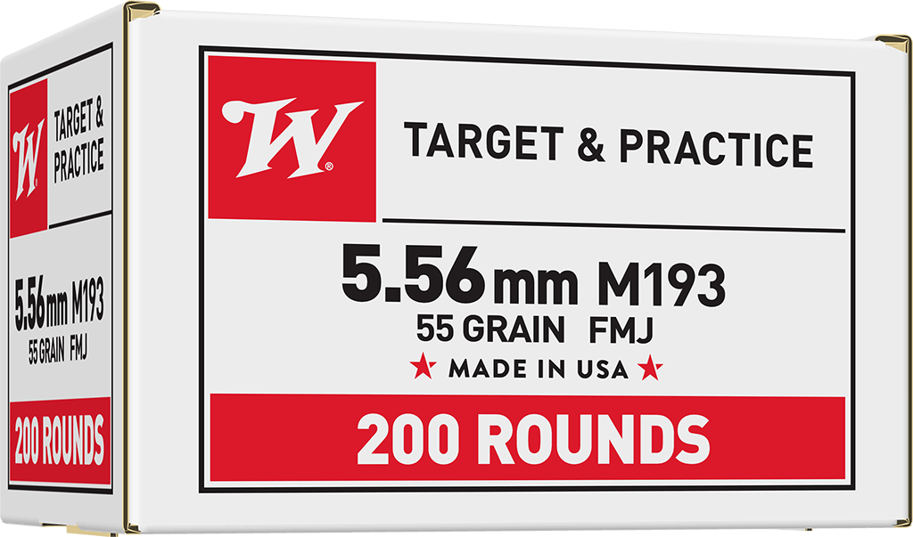 Winchester Ammo WM193200 USA M193 5.56x45mmNATO 55gr Full Metal Jacket 200 Per Bx/4 Case *Value Pack