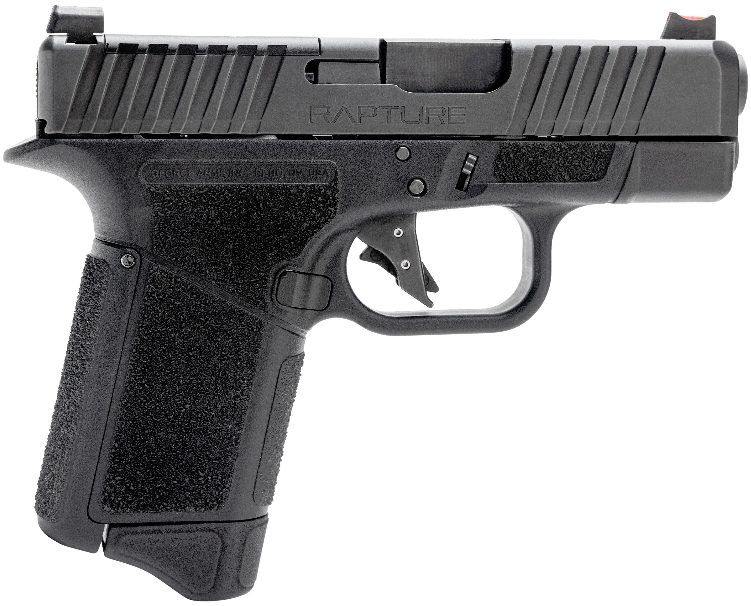 Gforce Arms GF932512 Rapture Sub-Compact 9mm Luger 12+1 3.25" Black Steel Barrel, Black Optic Cut/Serrated Slide, Polymer Frame, Black Textured Grip