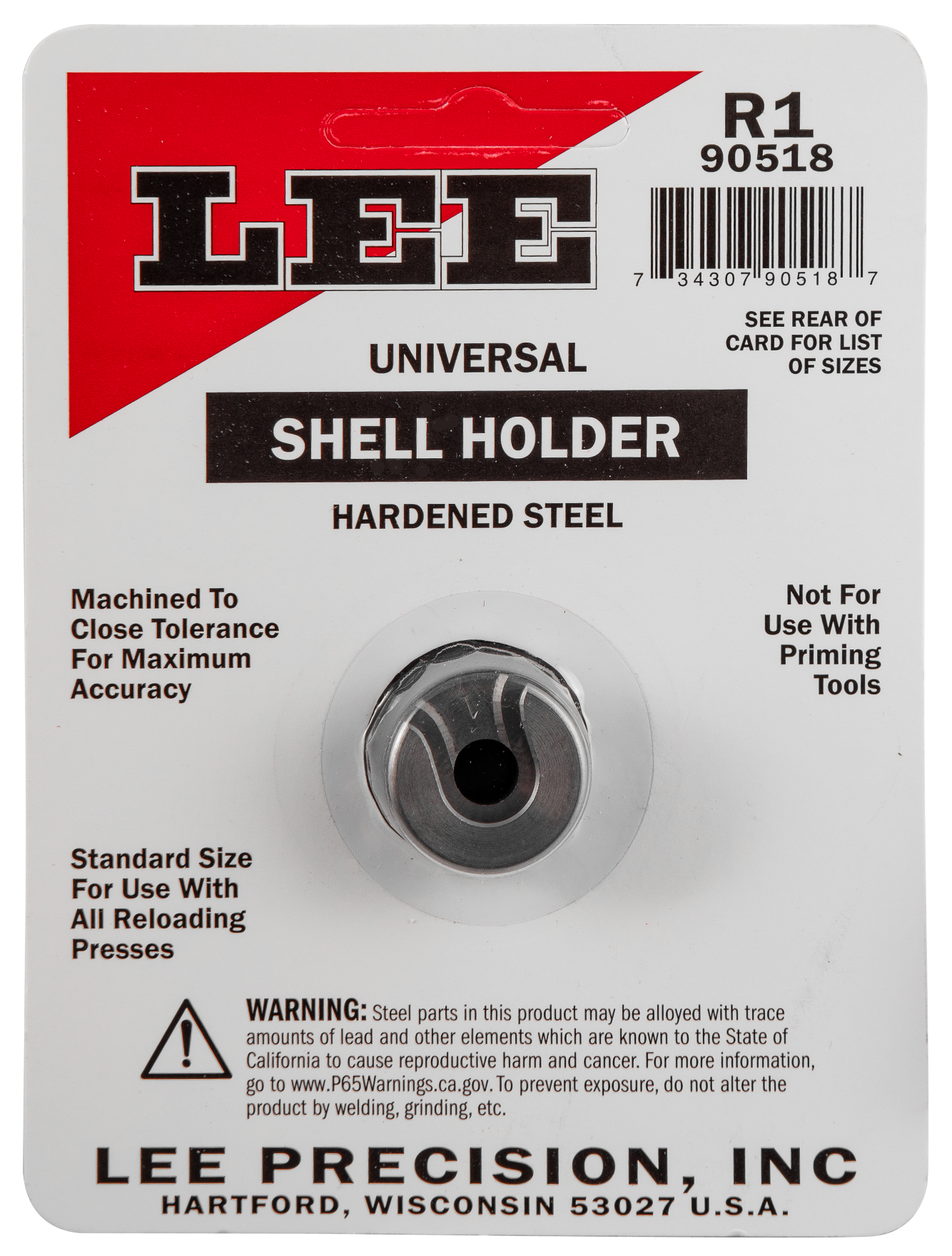 Lee Precision 90518 Shell Holder Universal #1R 38 Short & Long Colt / 38 Special / 357 Mag