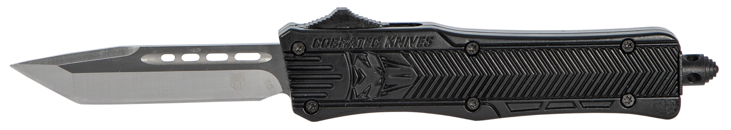 CobraTec Knives SBCTK1STNS CTK-1  Small 2.75" OTF Tanto Plain Black D2 Steel Blade/Black Aluminum Handle Features Glass Breaker Includes Pocket Clip