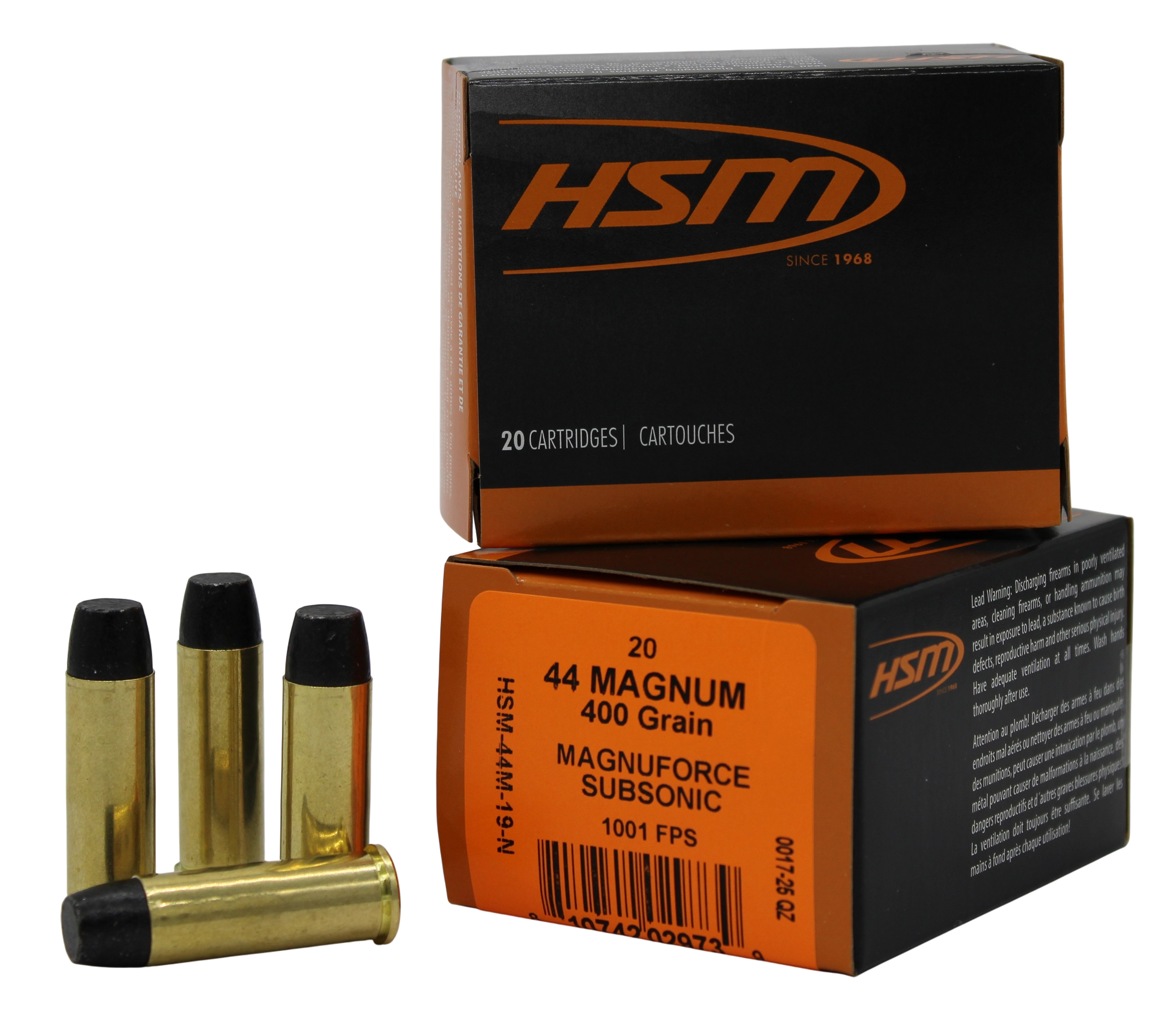 HSM 44M19N   44RemMag Subsonic 400gr Hard Cast Long Flat Nose 20 Per Box/20 Case