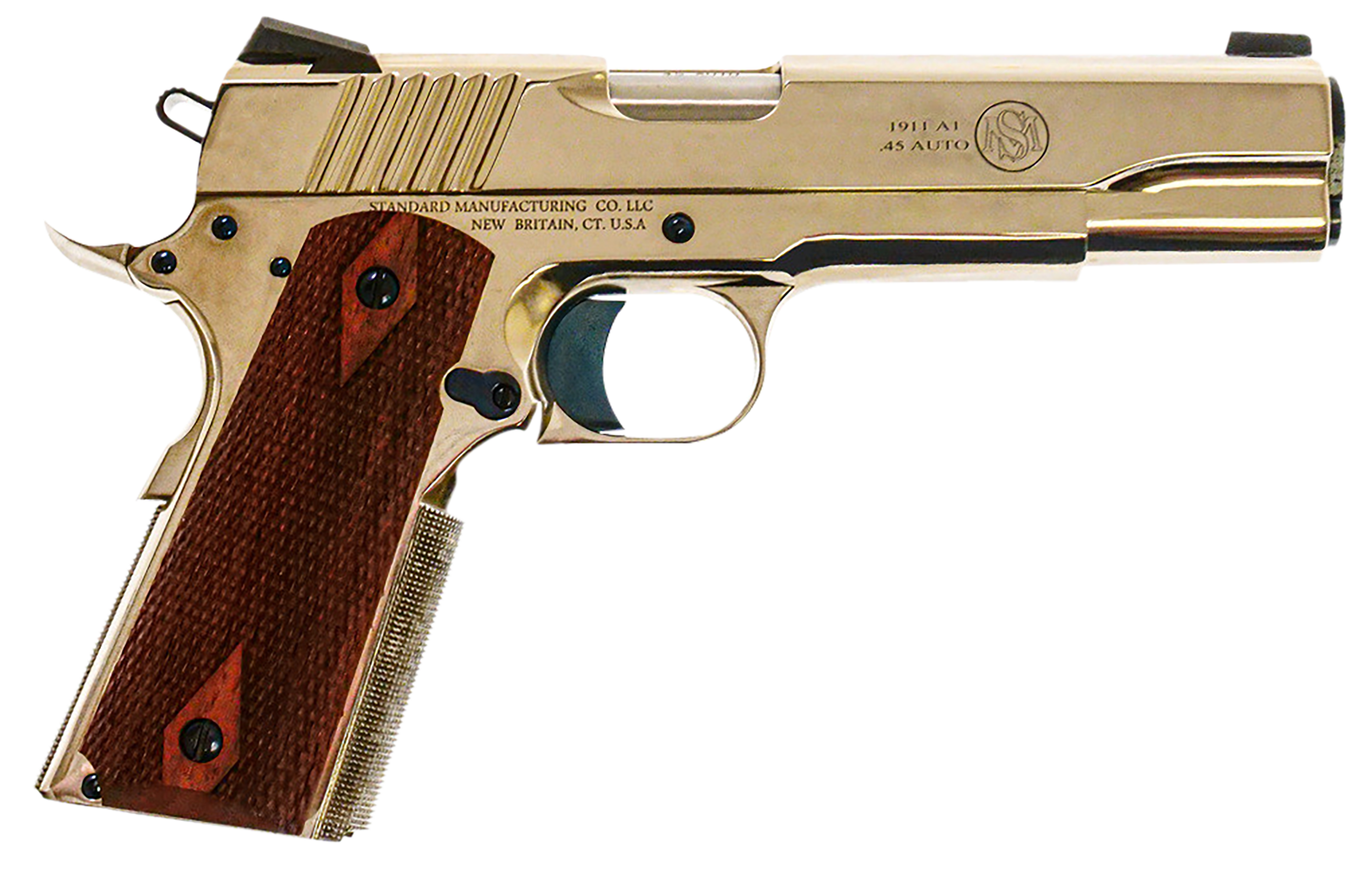Standard Mfg 1911 Standard Full Size Frame 45 ACP 7+1 5" Stainless Match Grade Barrel, Nickel Steel Serrated Slide, Nickel Steel Frame w/Beavertail, Walnut Double Diamond Grip
