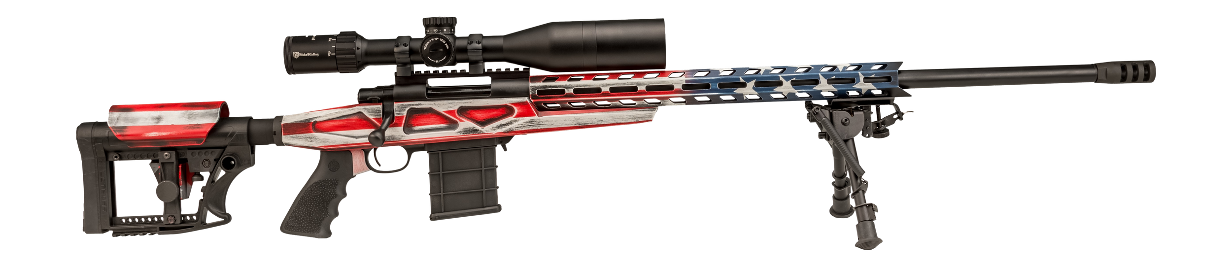 Howa HCRA25CRUSAMDT 1500 w/Optic 25 Creedmoor 10+1 24" Threaded Barrel, American Flag Cerakote Steel Drilled & Tapped Receiver, Buffalo River Bipod, Luth-AR MBA-4 Black Polymer Stock, MDT Grip, Nikko