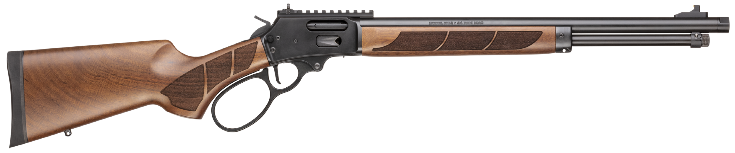 Smith & Wesson 13809 1854  44 Rem Mag 9+1 19.25" Black Armornite Threaded Barrel, Black Armornite Picatinny Rail Stainless Steel Receiver, Fixed Walnut w/Textured Grip Panels Stock, Large Loop