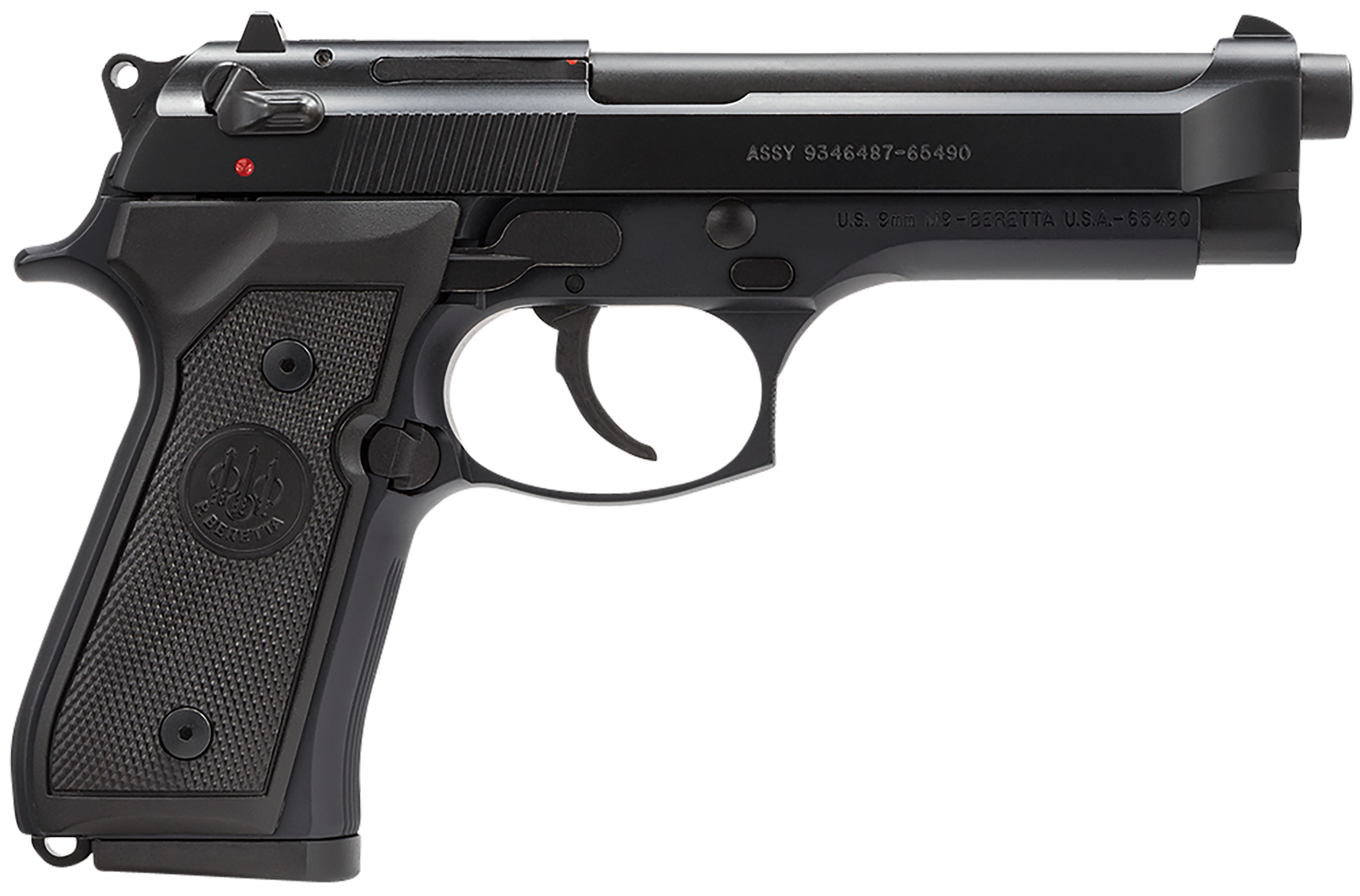 Beretta USA J92M9A0 M9 Full Size Frame 9mm Luger 10+1, 4.90" Steel Barrel, Black Bruniton Serrated Steel Slide & Aluminum Frame w/Beavertail, Ambidextrous