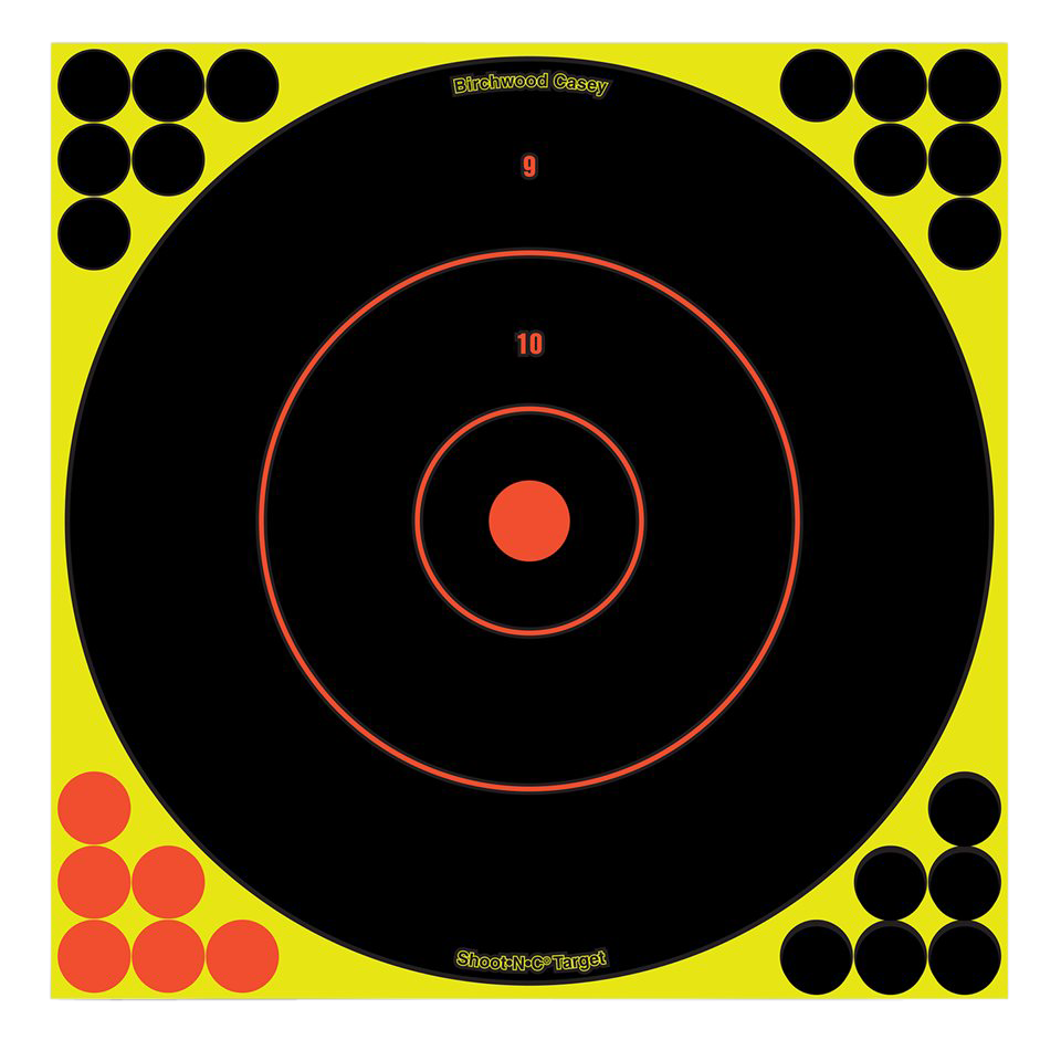 Birchwood Casey 34022 Shoot-N-C Reactive Target Self-Adhesive Paper Black/Yellow/Red 12" Bullseye 12 Pack