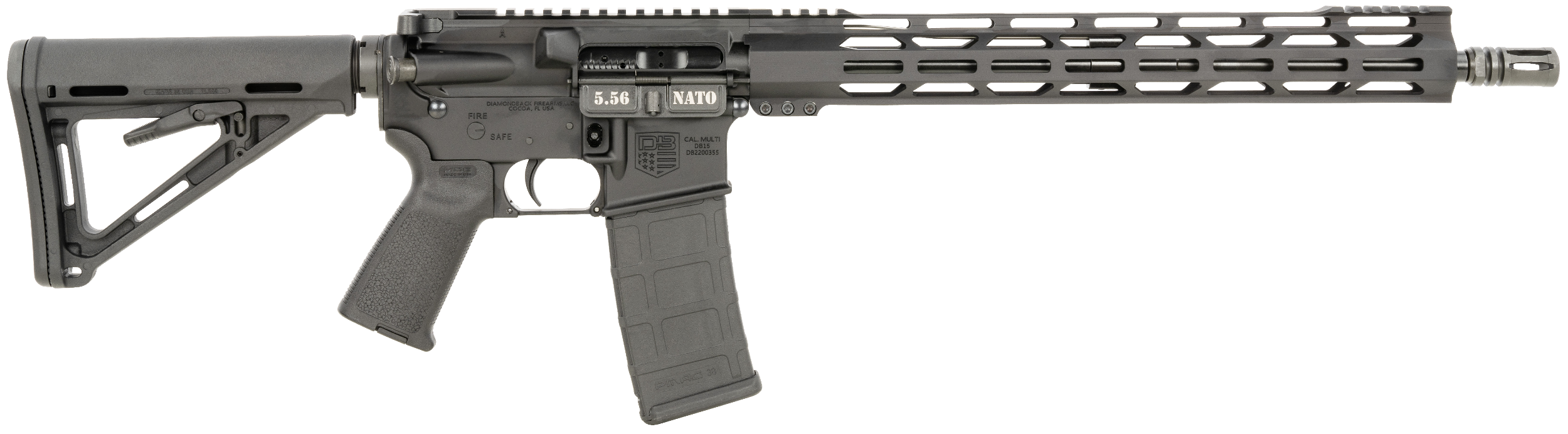 Diamondback DB1717K005 DB15  5.56x45mm NATO 30+1 16", Black, Magpul Carbine Stock & MOE Grip, 15" M-Lok Handgaurd