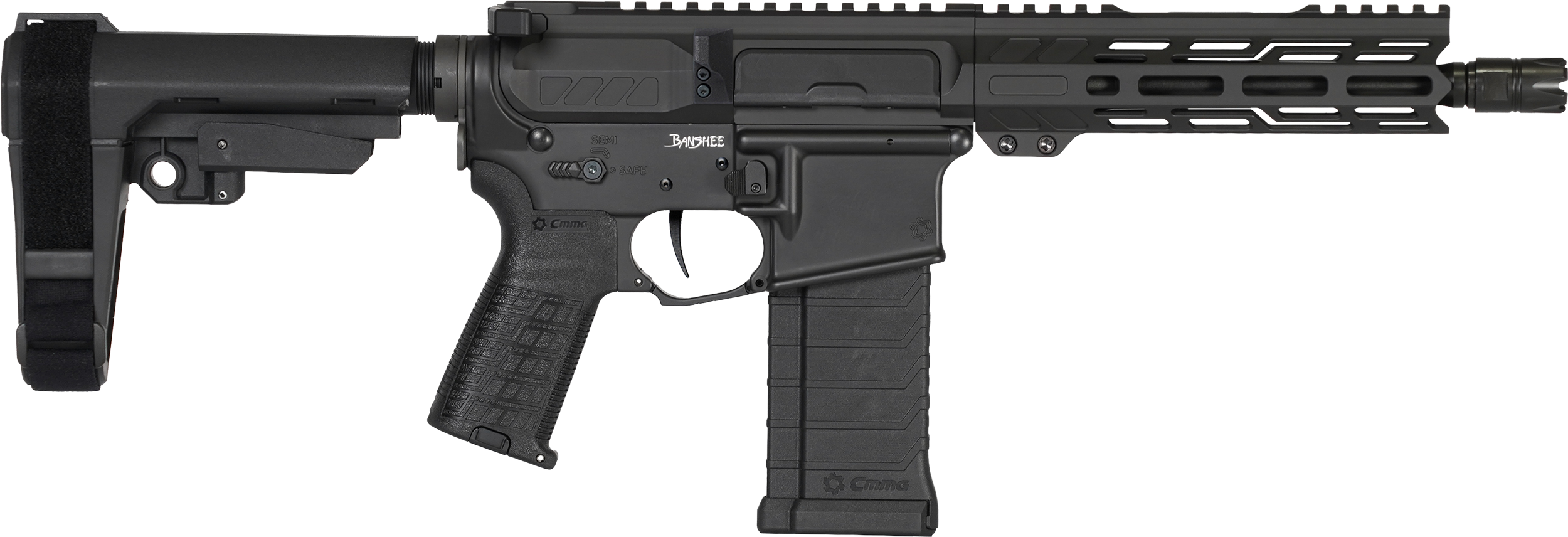 CMMG 54AE10FAB Banshee MK4 5.7x28mm 32+1, Black Nitride Medium Taper Threaded Barrel, EML 11" M-LOK Handguards, Black Armor Cerakote Aluminum Picatinny Rail Receiver, CMMG Zeroed Grips