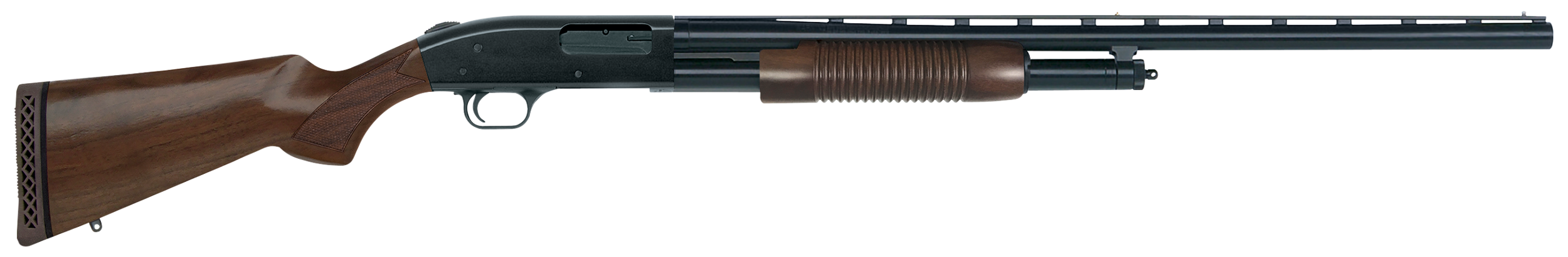 Mossberg 50430 500 Retrograde Full Size 12 Gauge Pump 3" 5+1 28" Matte Blued Vent Rib Barrel, Matte Blued Drilled & Tapped Receiver, Fixed Walnut Stock, Right Hand