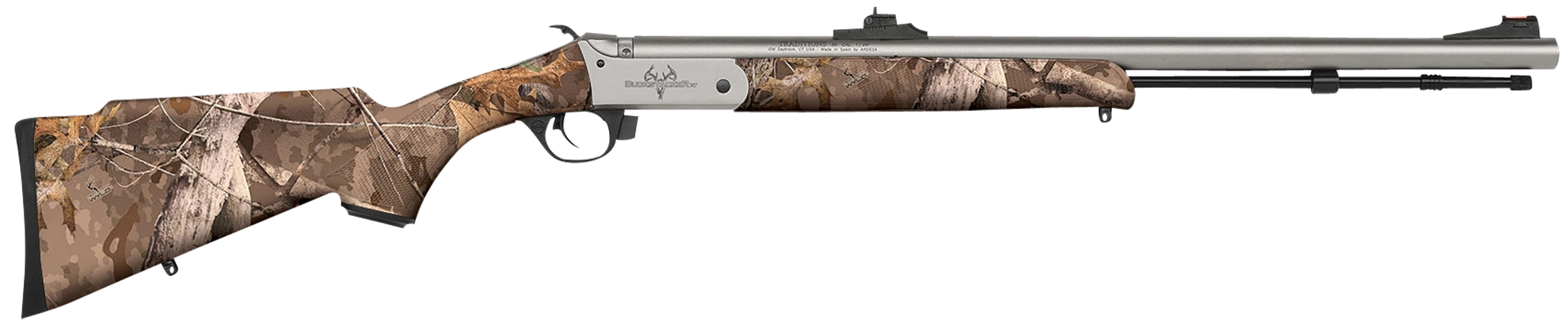 Traditions R721108432S Buckstalker XT 50 Cal 209 Primer 24", Stainless Cerakote Barrel/Rec, Next Wyld Camo Synthetic Stock, Fiber Optic Sights