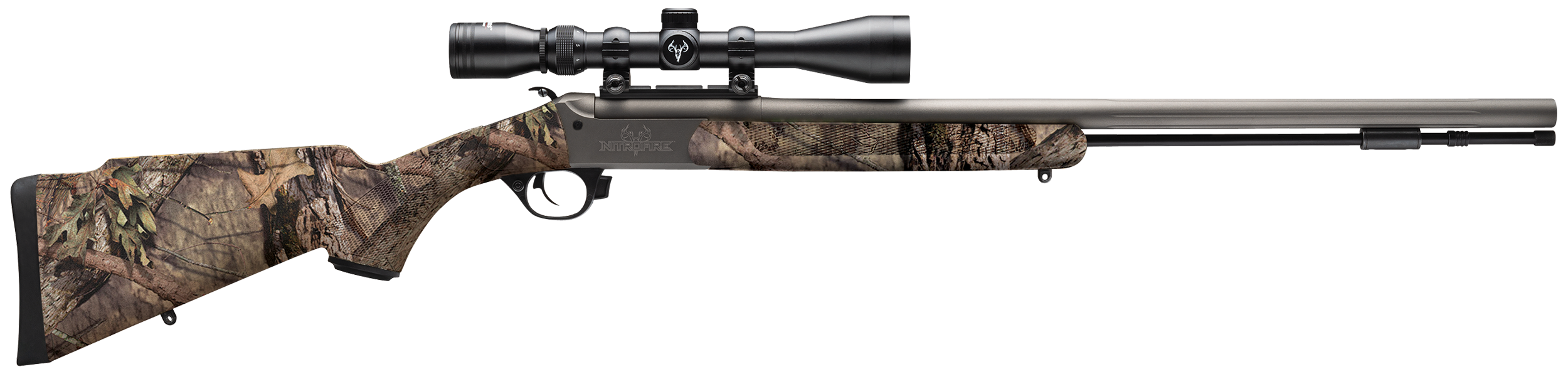 Traditions CR5841104416 NitroFire w/Scope 50 Cal 209 Primer 26" Gray Cerakote Fluted & Tapered Barrel, Drilled & Tapped Receiver, Mossy Oak Break-Up Country Fixed Synthetic Stock, 3-9x40mm Duplex