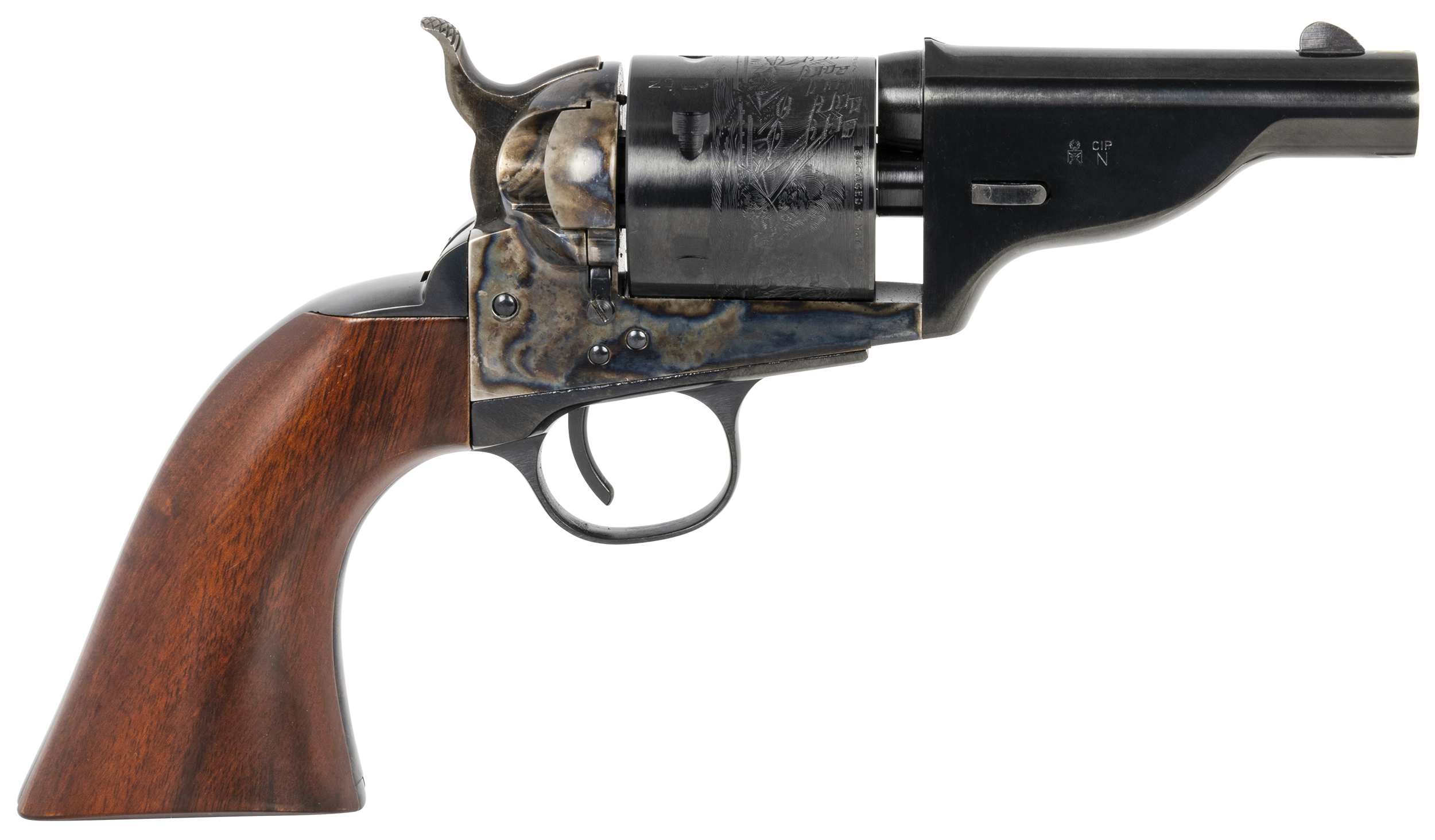 Taylors & Company 550957 The Hickok Open-Top 45 Colt (LC) Caliber with 3.50" Blued Finish Barrel, 6rd Capacity Blued Finish Cylinder, Color Case Hardened Finish Steel Frame & Walnut Army Size Grip