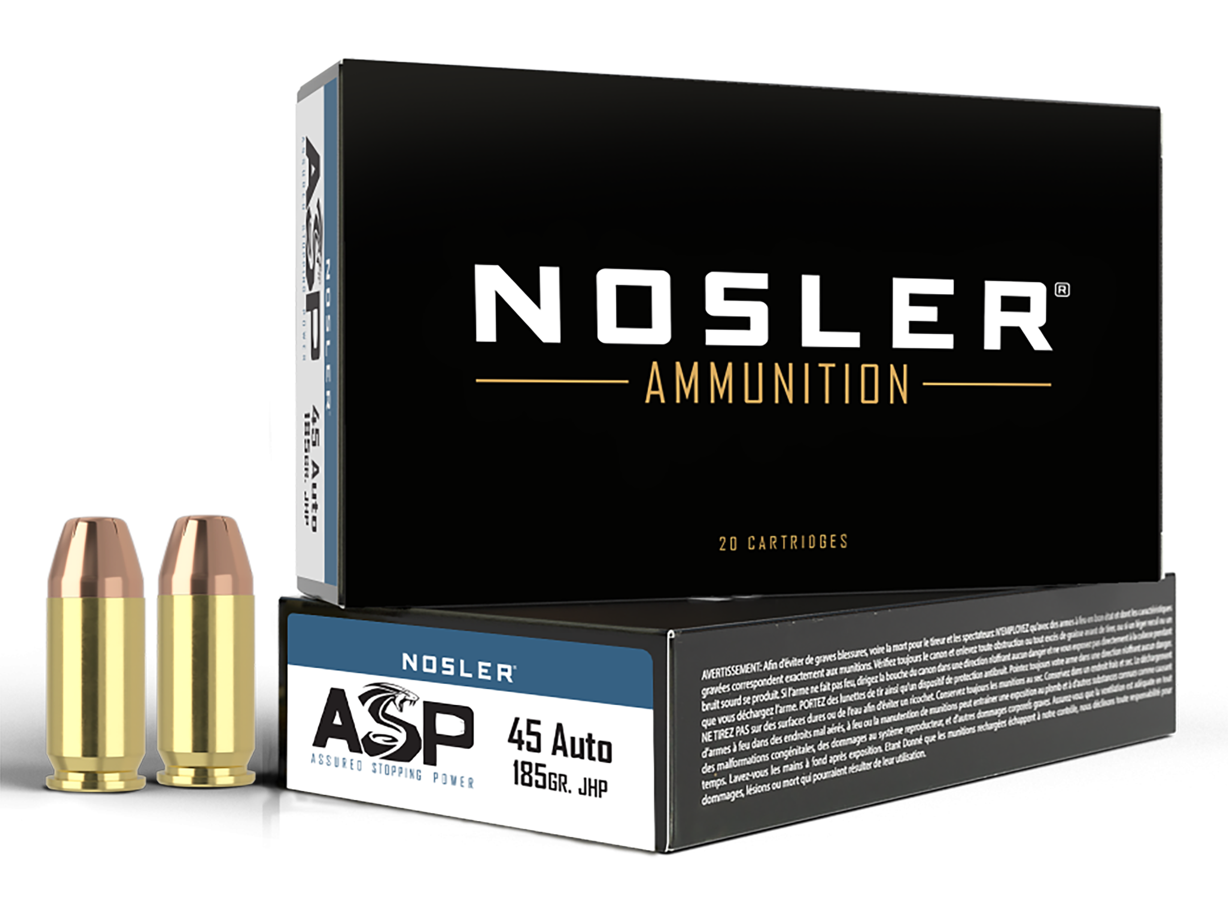 Nosler 51271 Assured Stopping Power Handgun 45ACP 185gr Jacketed Hollow Point 50 Per Box/10 Case