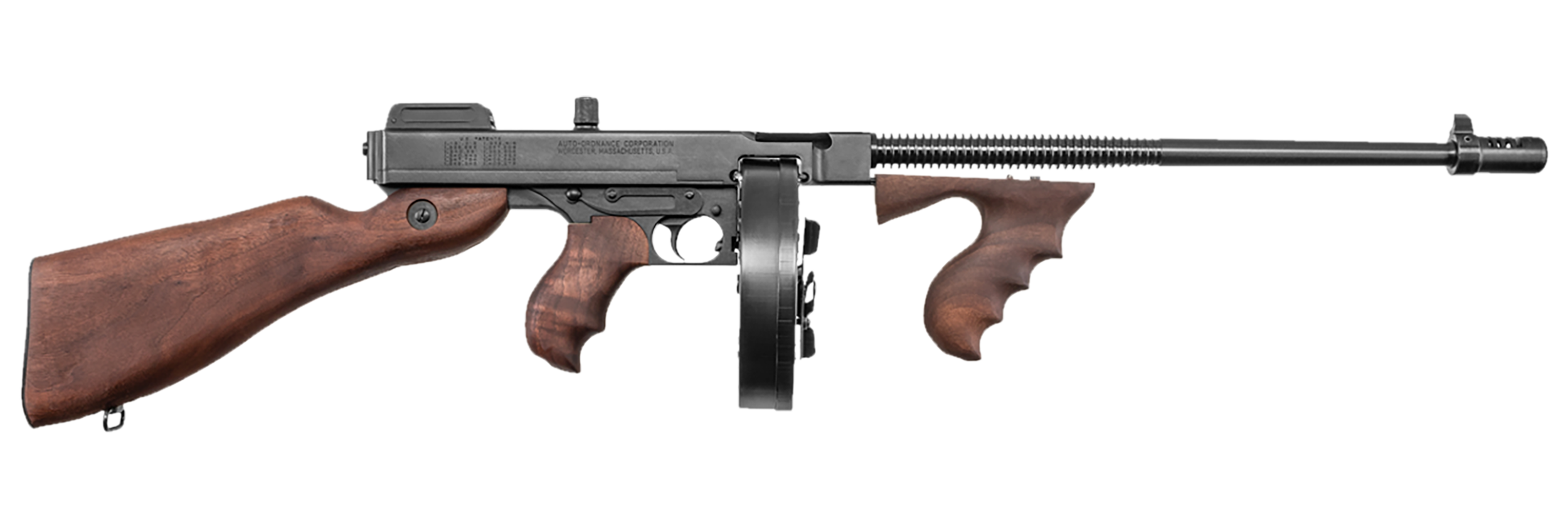Thompson T1D 1927A-1 Deluxe 45 ACP Caliber with 16.50" Barrel, 10+1 Capacity (Drum), Blued Metal Finish, American Walnut Stock Wood Grip Right Hand