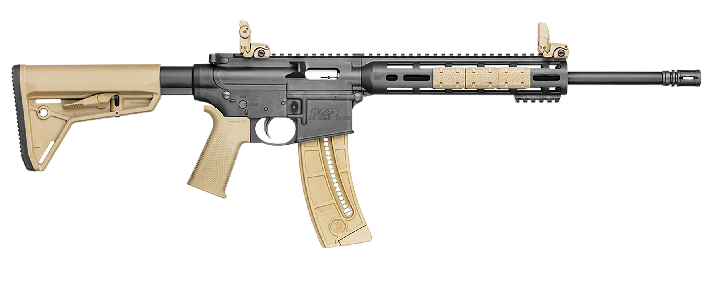 Smith & Wesson 10210 M&P 15-22 Sport 22 LR 25+1 16.50" Carbon Steel Barrel, Black Metal Finish, Adjustable Magpul MOE SL Flat Dark Earth Stock, Magpul Folding MBUS Sights, Magpul M-Lok Mounting System
