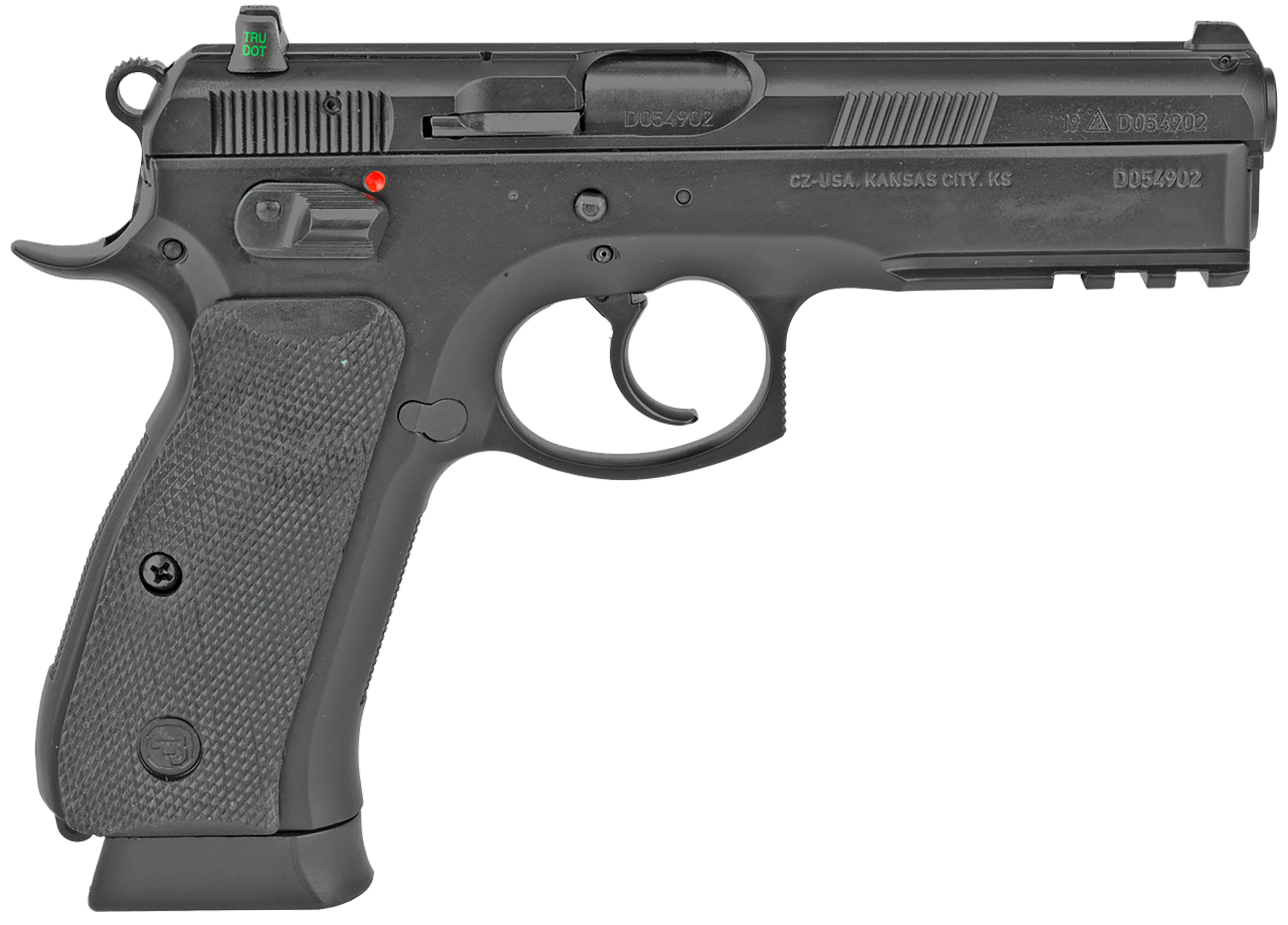CZ-USA 01152 CZ 75 SP-01 Full Size Frame 9mm Luger 10+1 4.60" Black Steel Barrel, Black Steel Serrated Slide, Black Polycoat Steel Frame w/Beavertail & Picatinny Rail, Black Rubber Grip, Right Hand