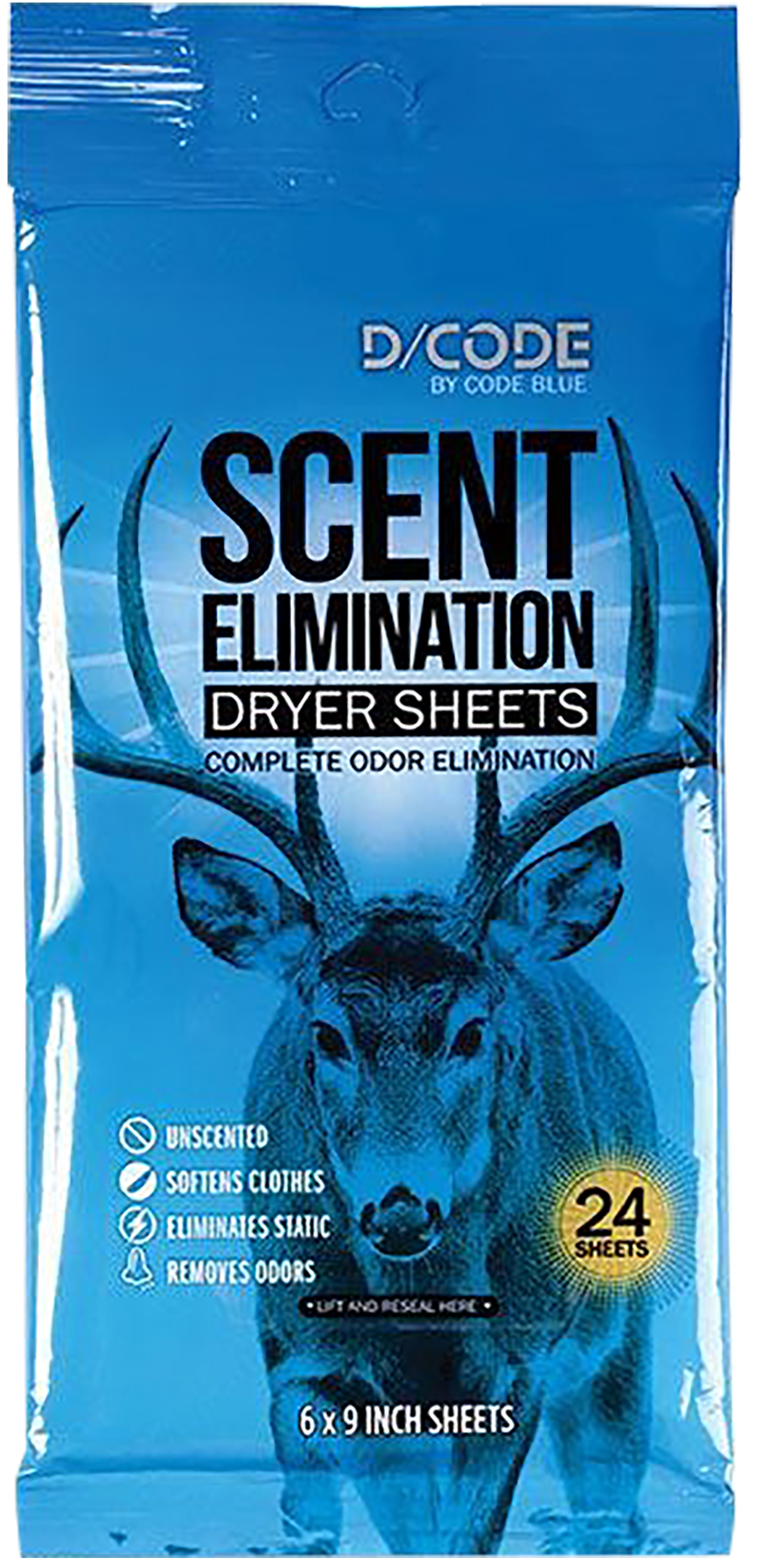 Code Blue OA1319 Scent Elimination Dryer Sheets Unscented 24 Sheets