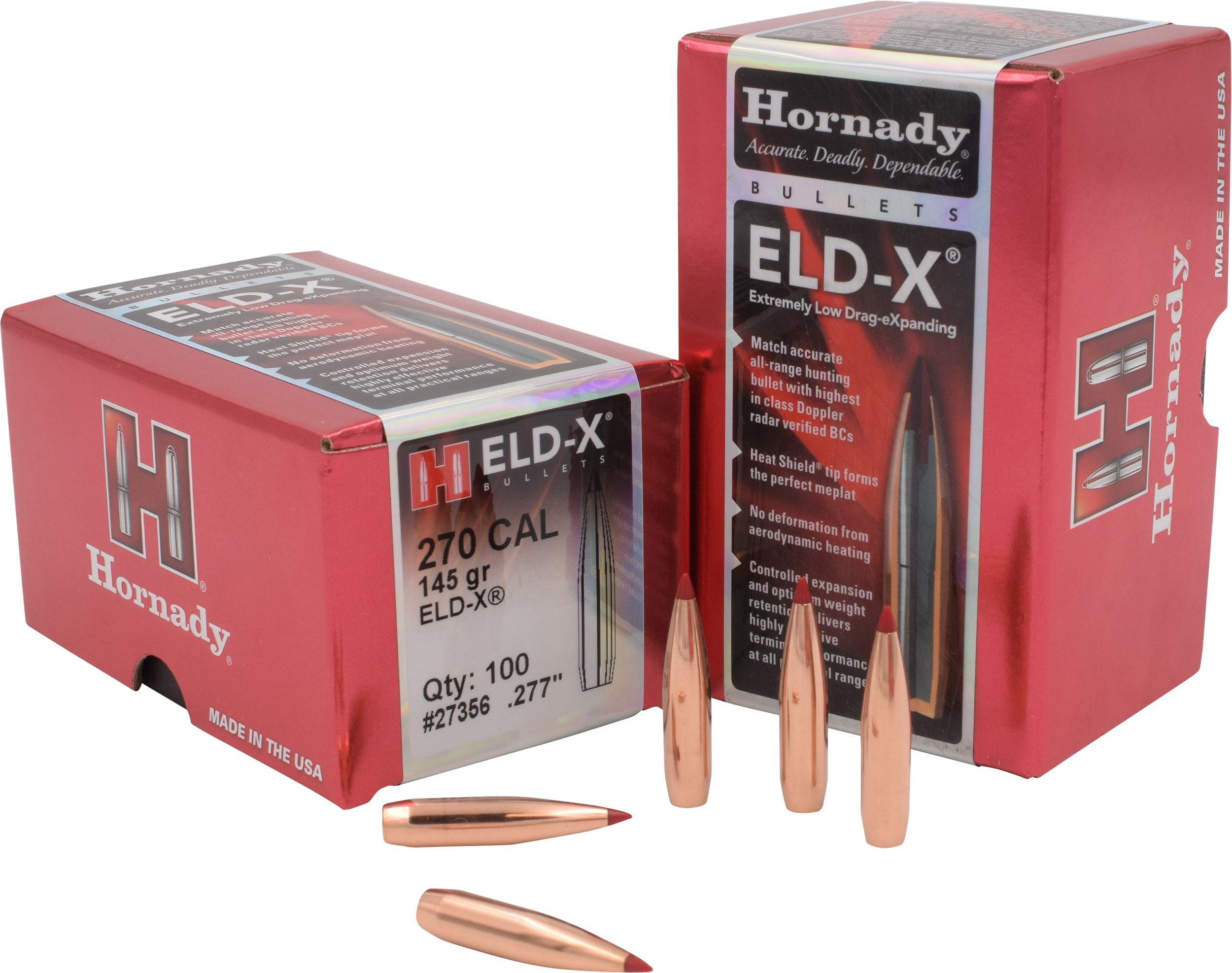 Hornady 27356 ELD-X 270 Cal .277 145 gr Extremely Low Drag eXpanding 100 Per Box/ 15 Case