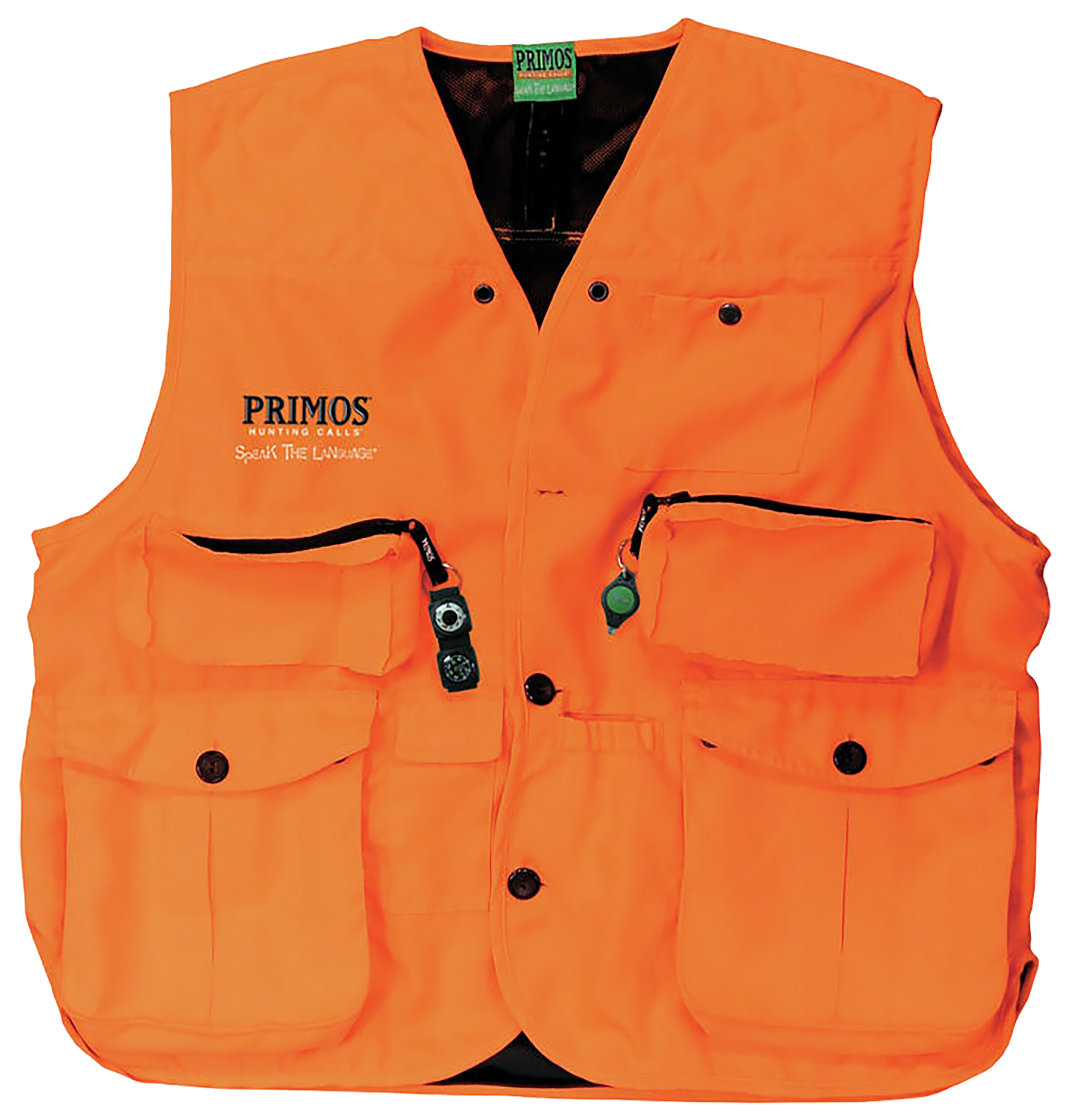 Primos 65701 Gunhunter's Hunting Vest Medium Blaze Orange Features Compass & LED Light